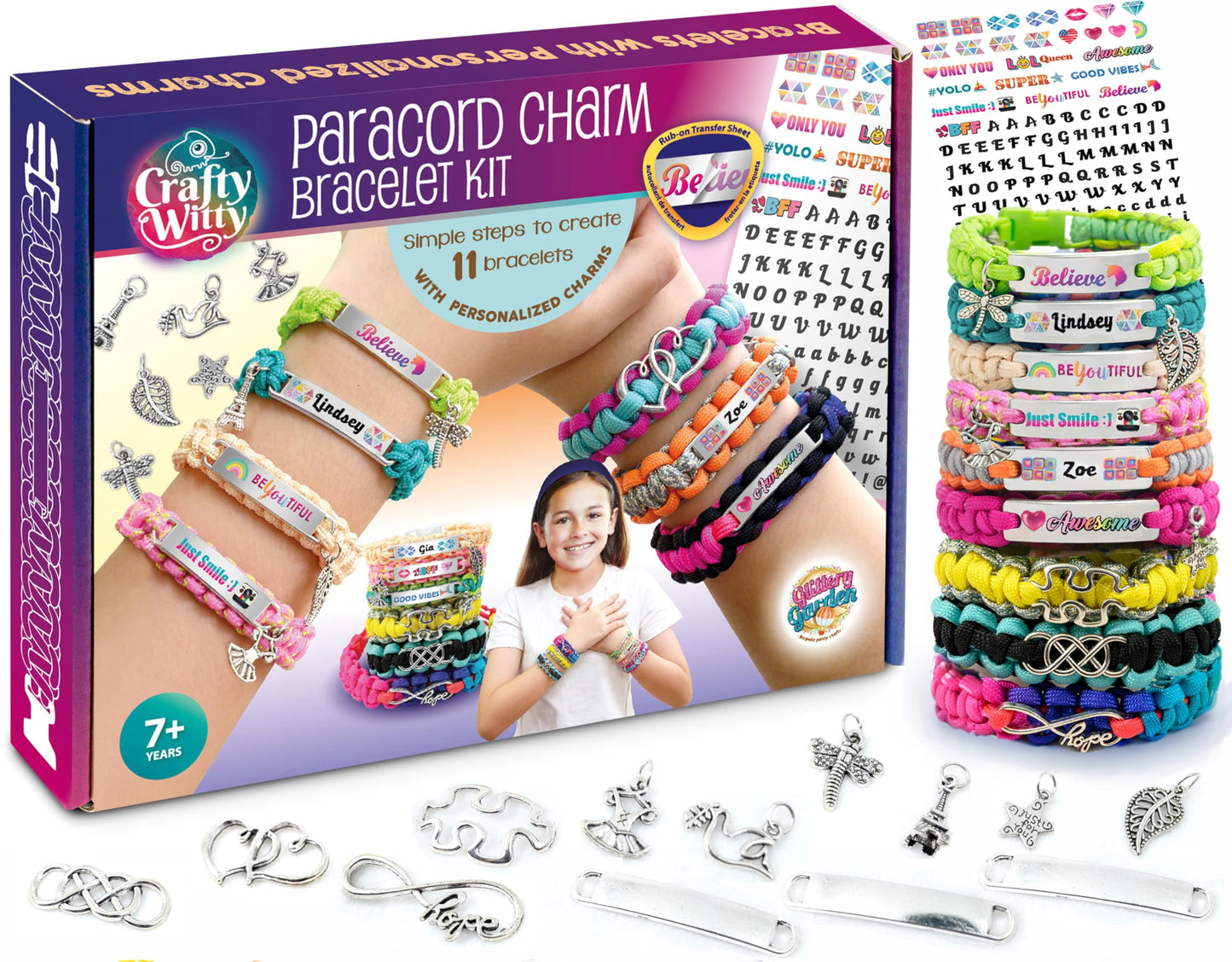 Paracord Bracelet Making Kit with Charms - Art & Craft Gift for Girls Age 8 9 10 11 12 & Teens 13 14 year old. Make Your Own Friendship & Fashion Jewelry for Birthday, Camp & Project Activity
