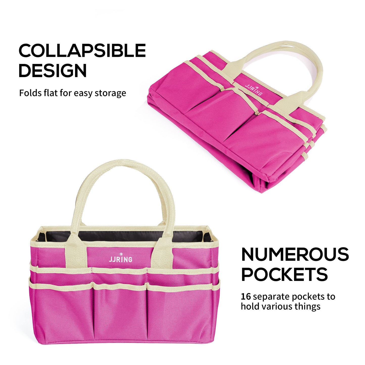 JJRING Craft and Art Tote - 600D Rose Red Nylon Fabric Art Sewing Organizer Bag with Pockets - for Craft, Scrapbooking, Medical, and Office Supplies Storage