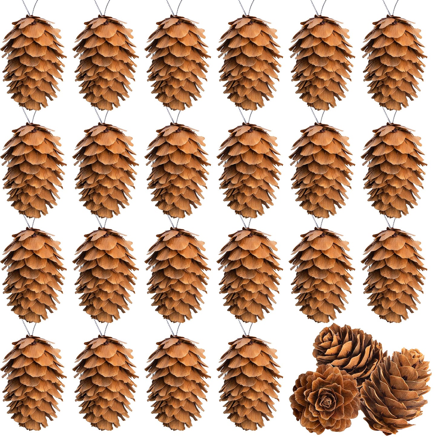 60 Pcs Christmas Natural Mini Hanging Pine Cones with String- 1.2 Inch Fall Thanksgiving Christmas Tree Hanging Pinecone Ornaments for DIY Crafts, Home, Party, Wedding Decor