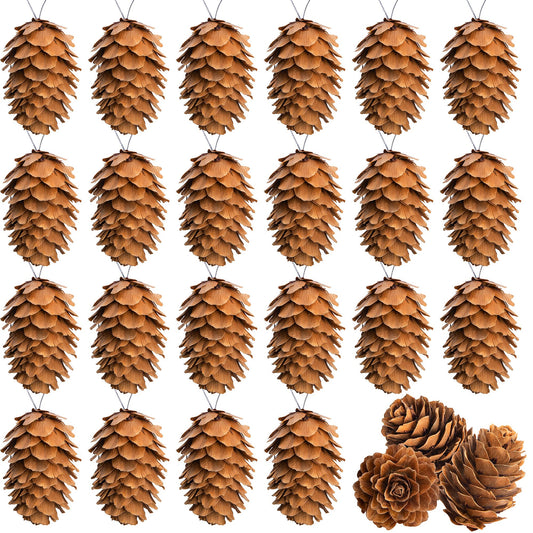 60 Pcs Christmas Natural Mini Hanging Pine Cones with String- 1.2 Inch Fall Thanksgiving Christmas Tree Hanging Pinecone Ornaments for DIY Crafts, Home, Party, Wedding Decor