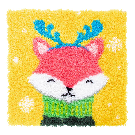 17" X 17" Fox Latch Hook Kits Rug Making Kits DIY Crochet Yarn Crafts for Kids or Adults with Printed Canvas Pattern