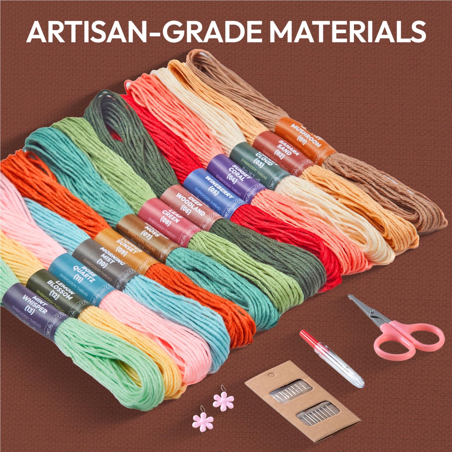 4-Piece Starter Embroidery Kit for Beginners with Simple Patterns, Learn to Embroider 31 Stitches with Hand Embroidery Kit
