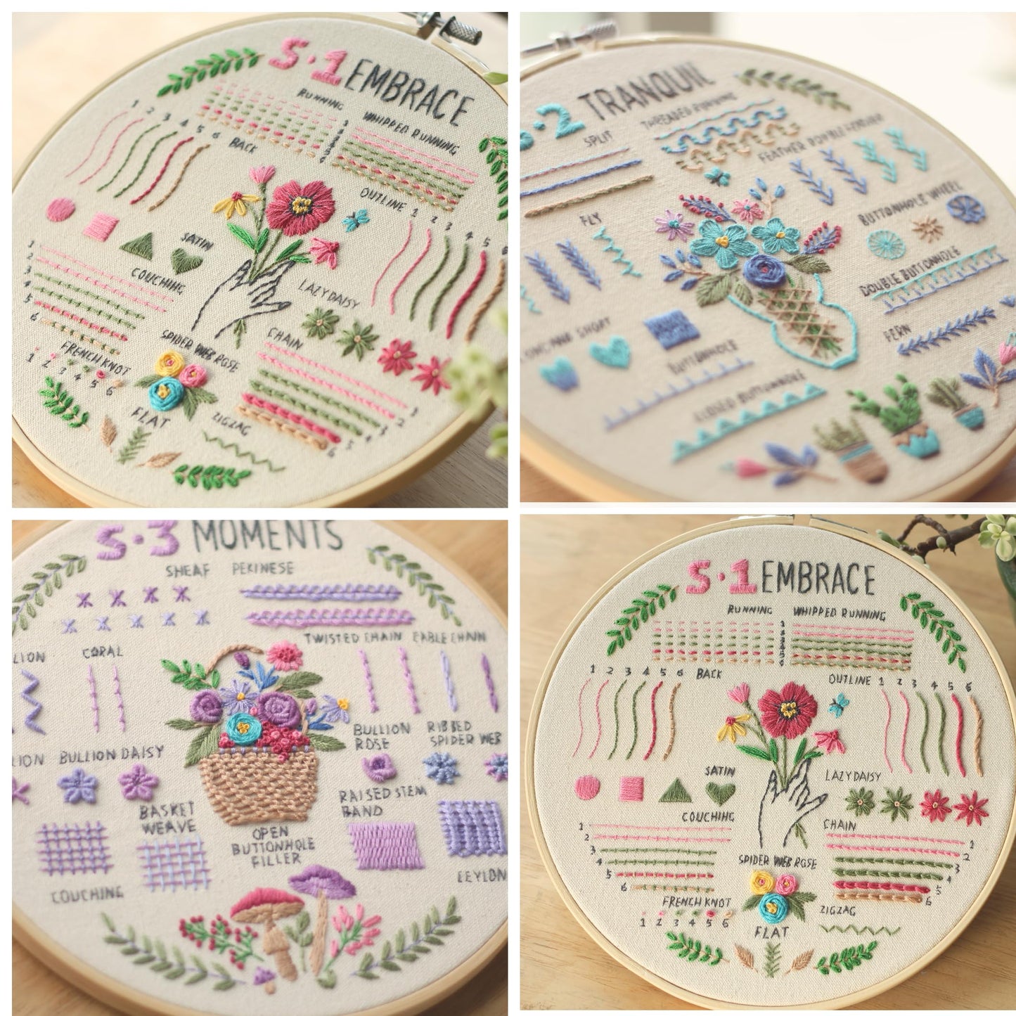 3 Sets Embroidery Kit for Beginners, 37 Embroidery Stitch Kits Adults Beginner with Embroidery Patterns, Punch Needle Point Kits Adults Including Embroidery Supplies and Instruction Video