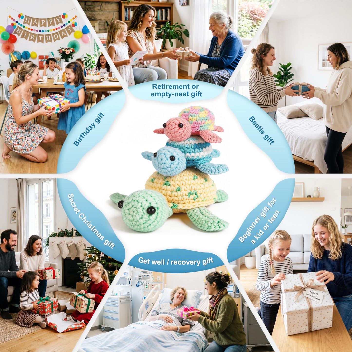 Crochetta Crochet Kit for Beginners, Beginner Crochet Kit for Adults with Step-by-Step Video Tutorials, DIY Crochet Animal Kits Knitting Supplies, 3 Pack Turtle (40%+ Yarn)
