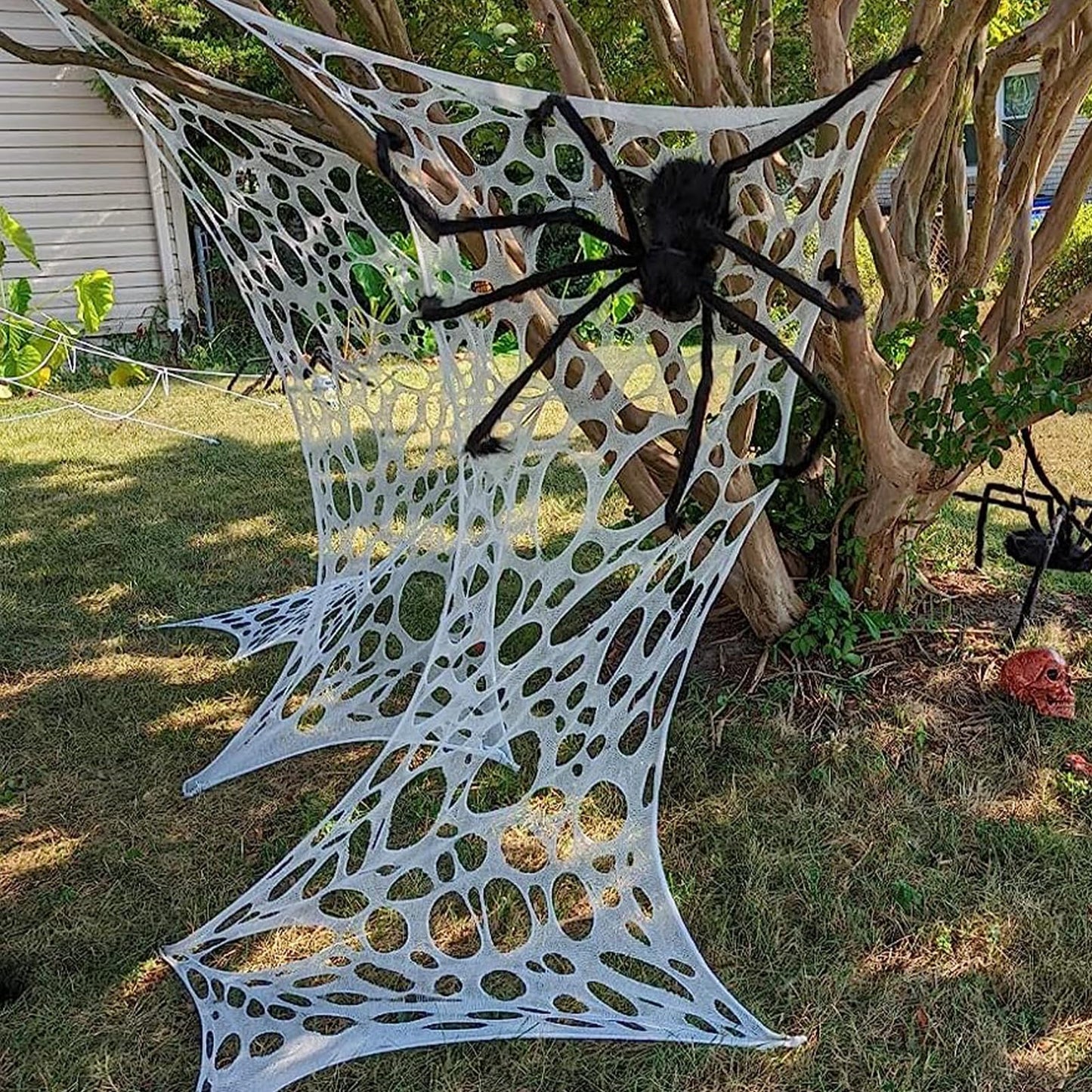 DAZONGE 2 Packs Spider Web Halloween Decorations Outdoor, 900sqft Stretchy Spider Webbing for Halloween Decor, Spooky Spider Web Decorations for Hunted House Halloween Party