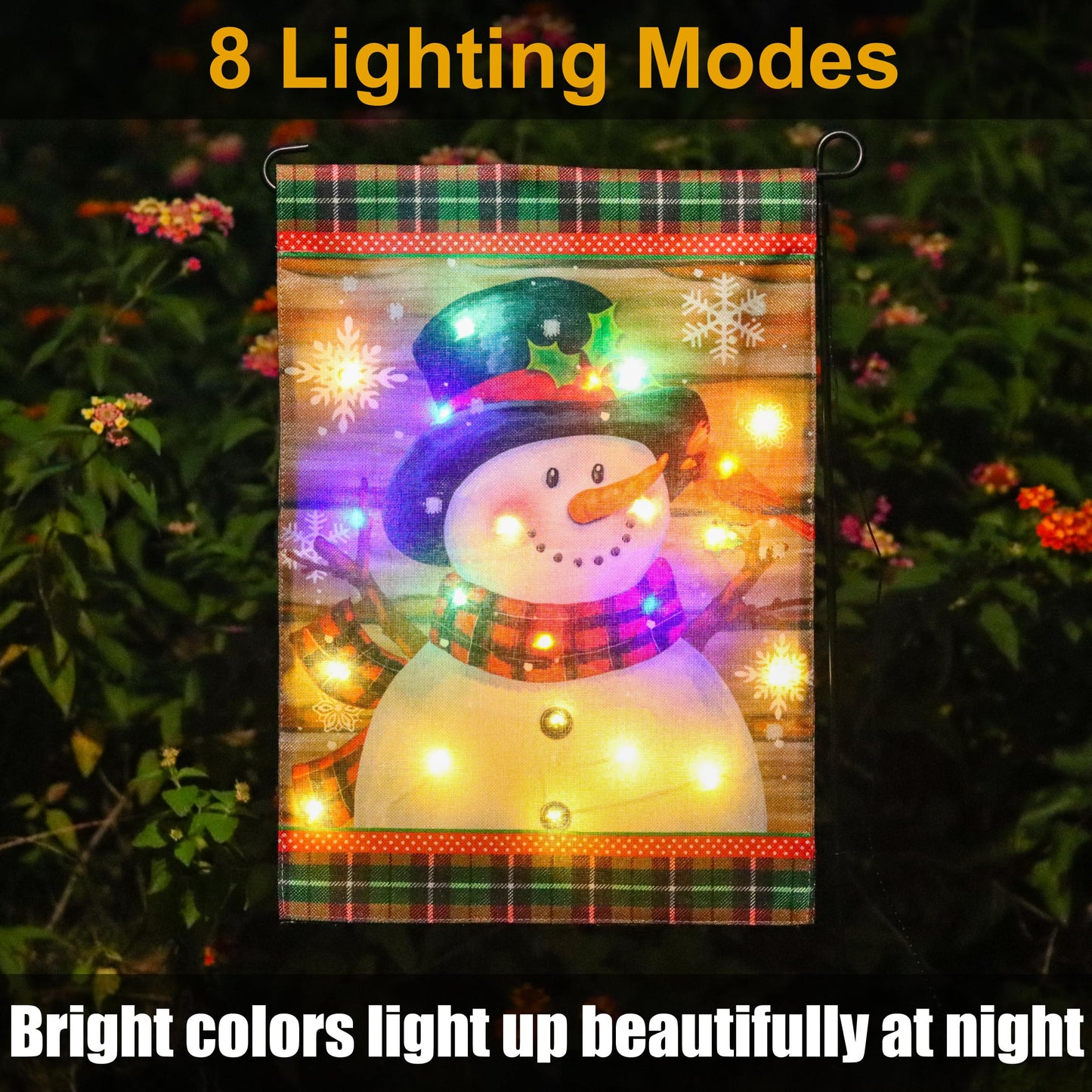 Lighted Christmas Garden Flag 12x18 Inch, Solar Light Up Snowman Yard Flag Double Sided, Vertical Small LED Christmas Outdoor Banner Holiday Yard Lawn Decoration