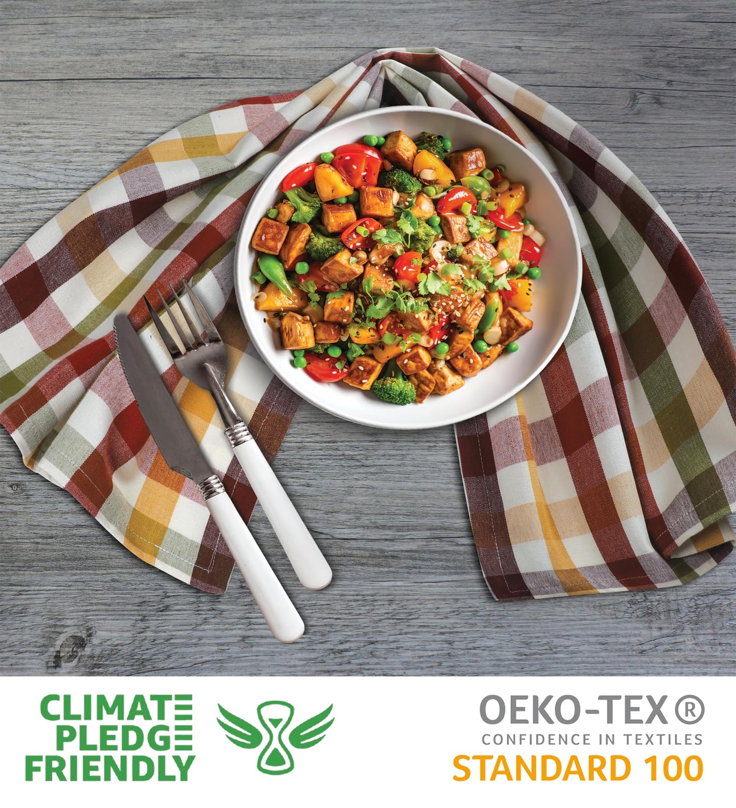 Urban Villa Fall Kitchen Towels Harvest Checks Dish Towels Set of 6 20" X30” 100% Cotton Highly Absorbent Quick Drying Dish Cloths & Dish Towels Thanks Giving Tea Towels with Hanging Loop Bar Towels