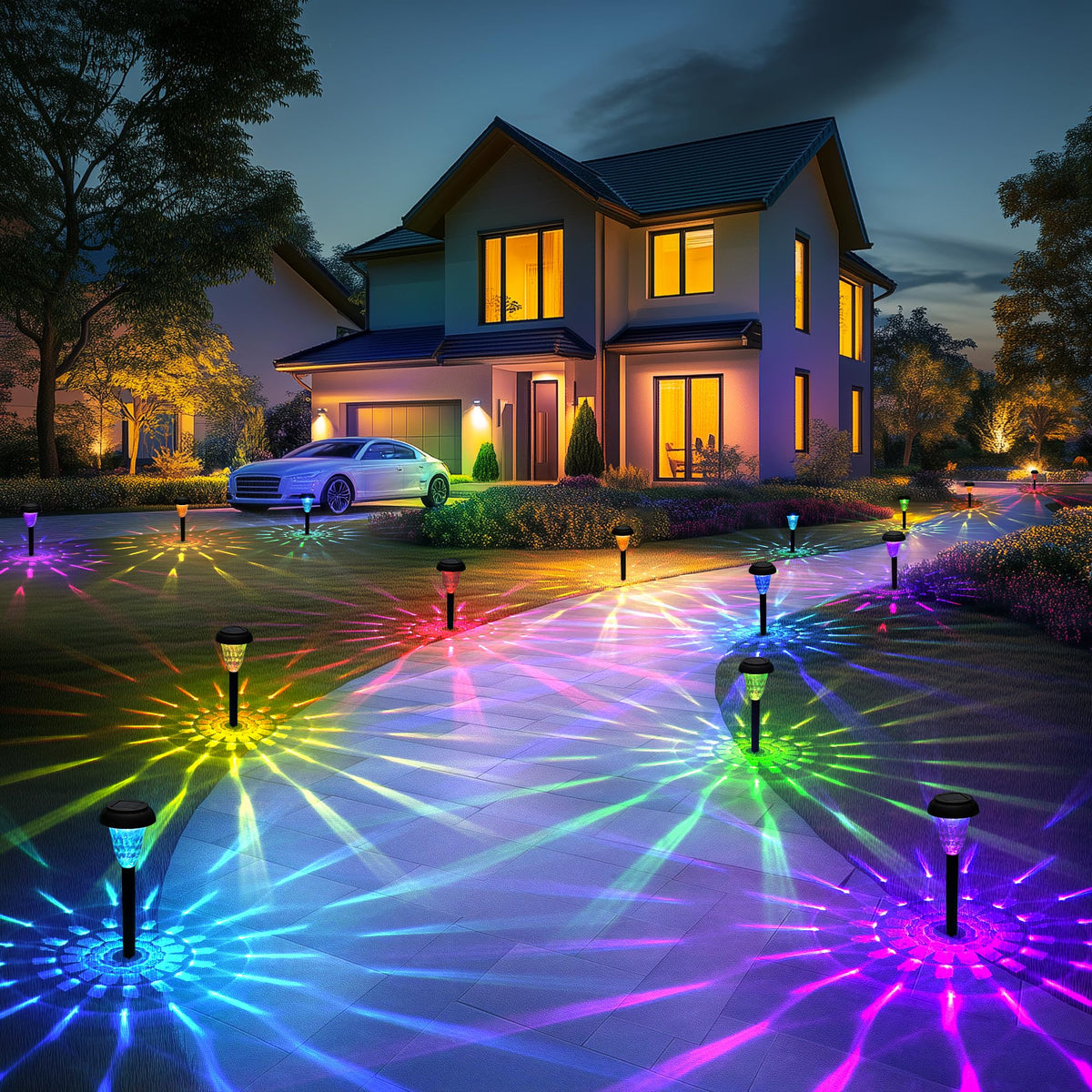 TISEJOY Solar Lights Outdoor Waterproof for Pathway, 12 Pack Color Changing