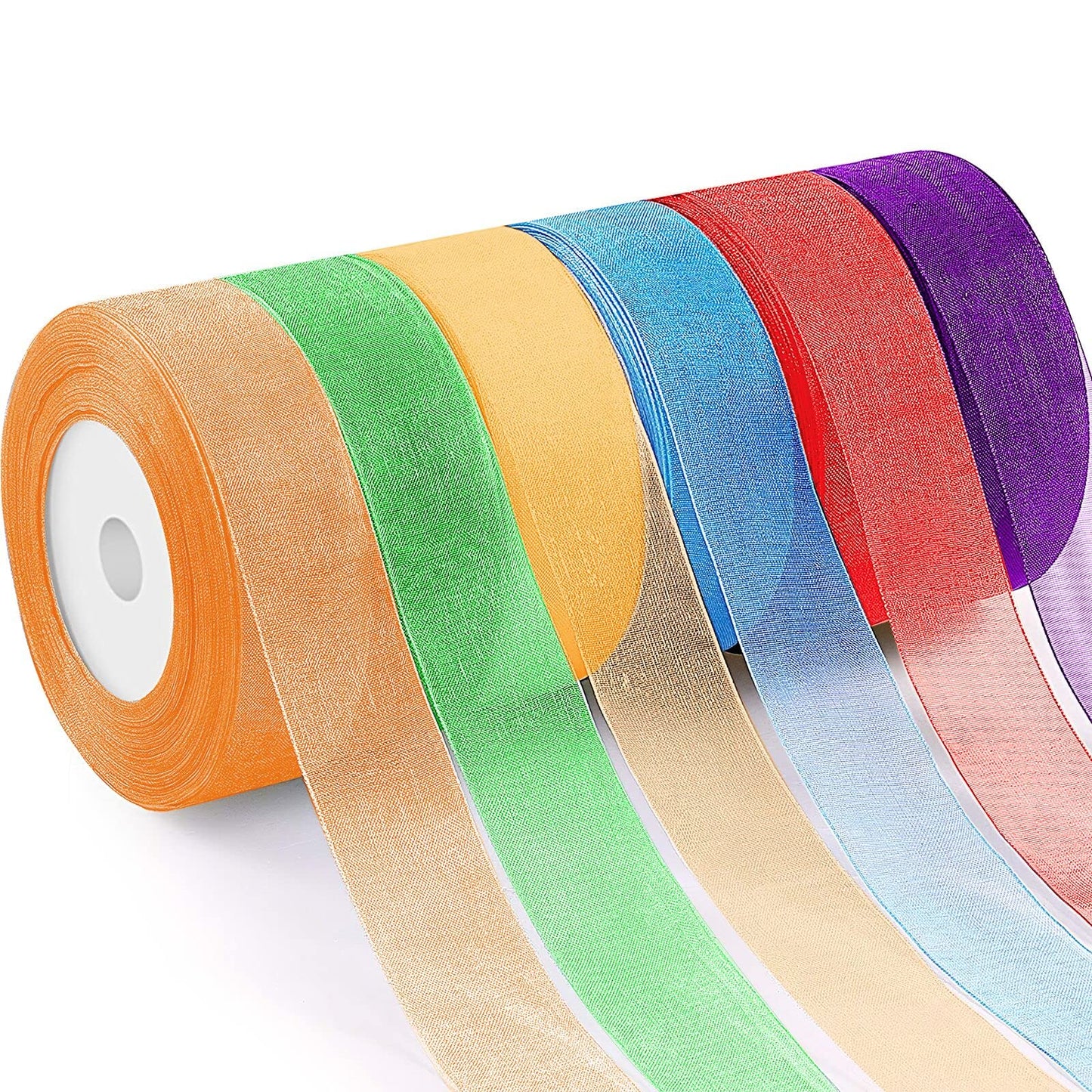 6 Rolls Organza Ribbon Sheer Chiffon Ribbon Transparent Chiffon Ribbons for Christmas Valentine's Day Gift Wedding Birthday Bouquet Garland Bow Making (25 Yards x 6 Rolls, Rainbow Series)