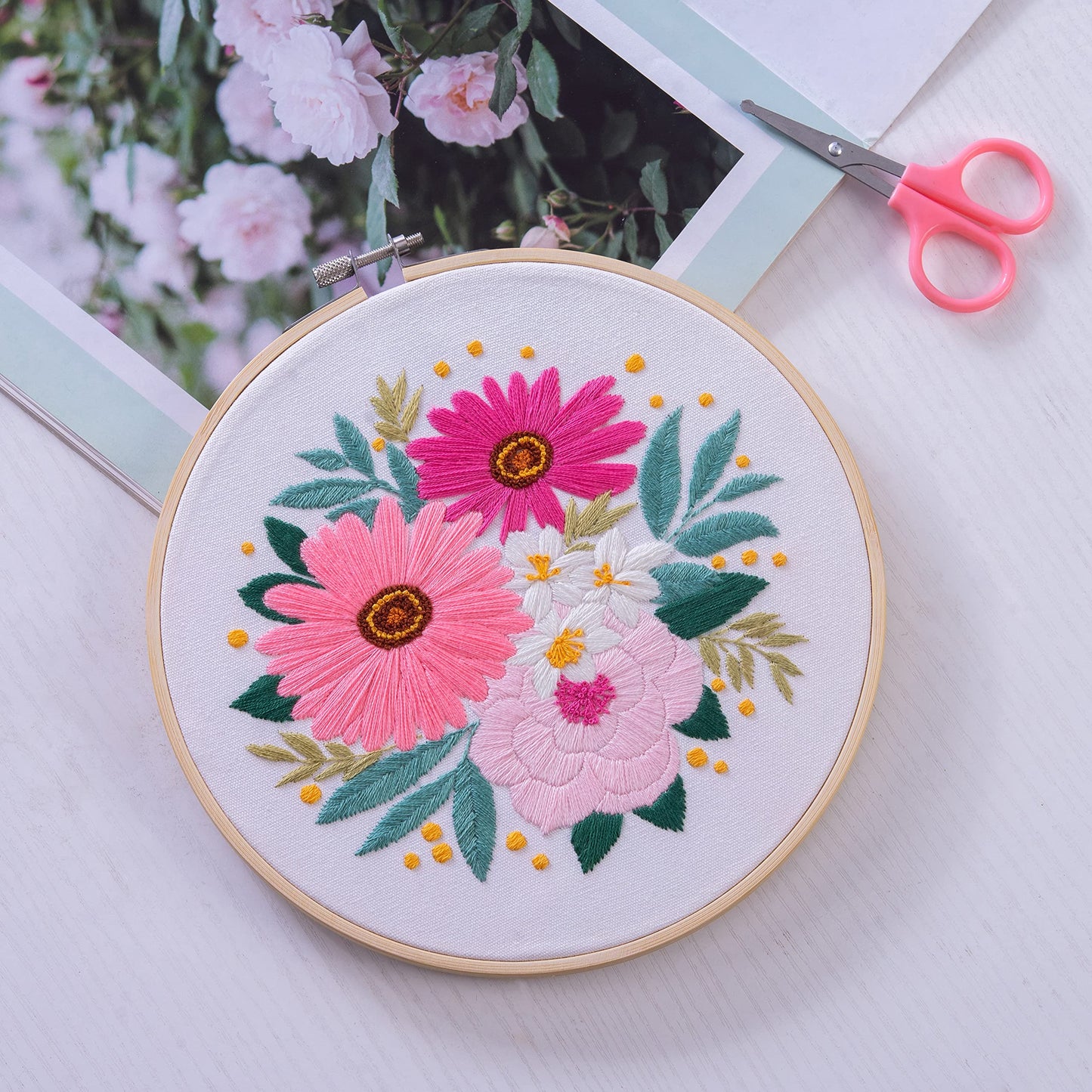 4 Sets Embroidery Set for Beginners, Art Craft, Easy Sewing Embroidery Kit Includes Embroidered Clothes with Patterns, Embroidery Hoops, Instruction Manual, Color Stitch Set (3)