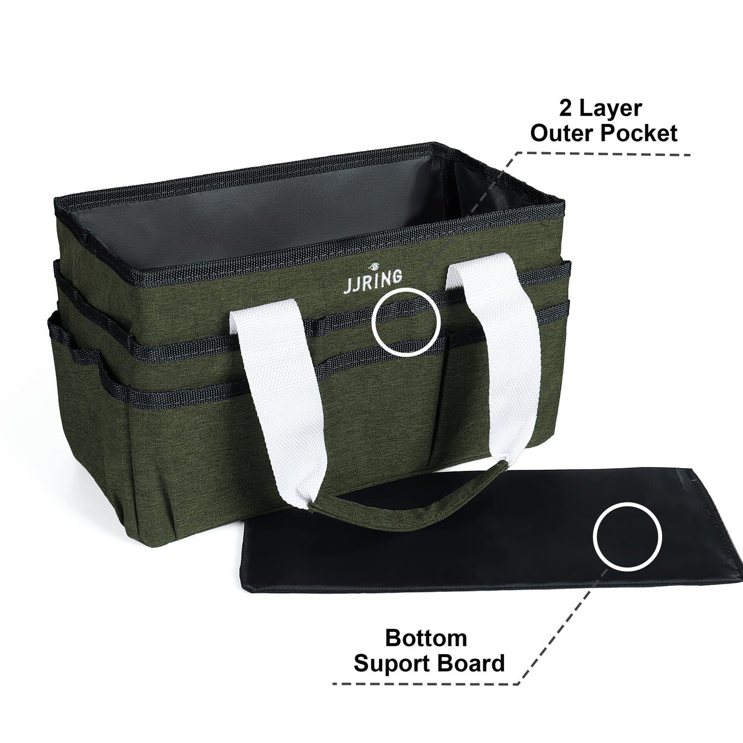 JJRING Craft Organizer Tote Bag, Art Storage Caddy with Multiple Pockets, Sap Green Sewing Bag for Art, Craft, Scrapbooking, Medical, and Office Supplies Storage