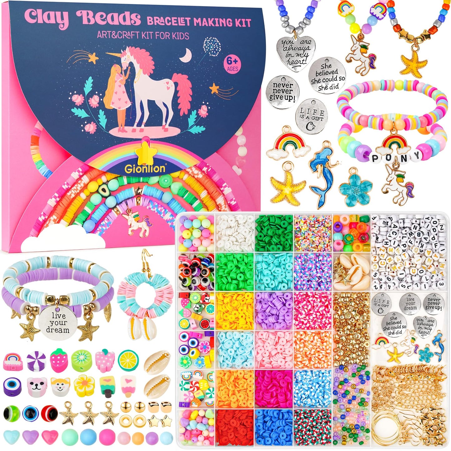 Bracelet Making Kit Crafts for Jewelry Making Supplies Kit with 198Pcs Letter Beads, Unicorn/Mermaid DIY Birthday Christmas Gifts
