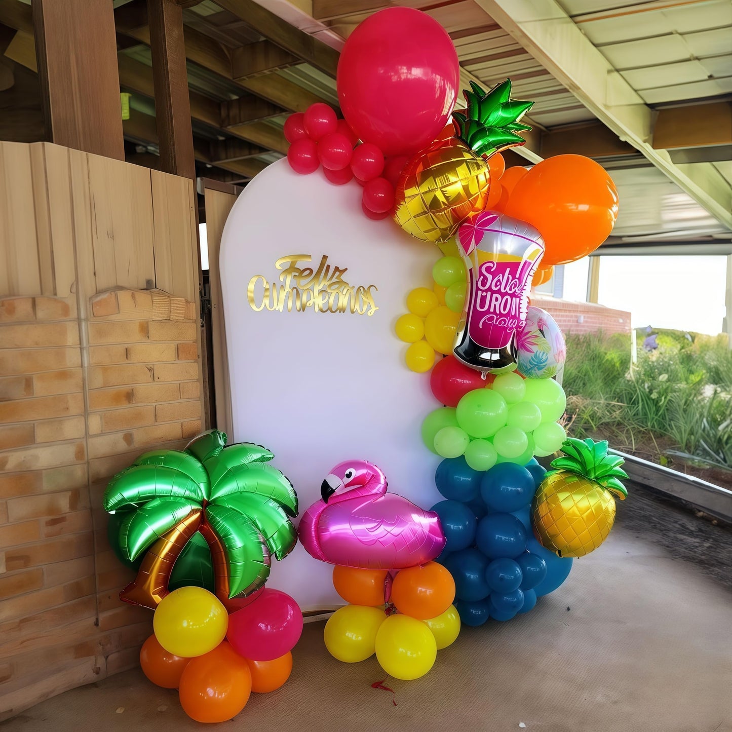 141 Pcs Rainbow Neon Balloon Arch Kit, Hot Pink Lime Green Orange Slate Blue Yellow Latex Hawaii Summer Tropical Balloon Garland for Hawaiian Luau Aloha Birthday Baby Shower Pool Party Decorations
