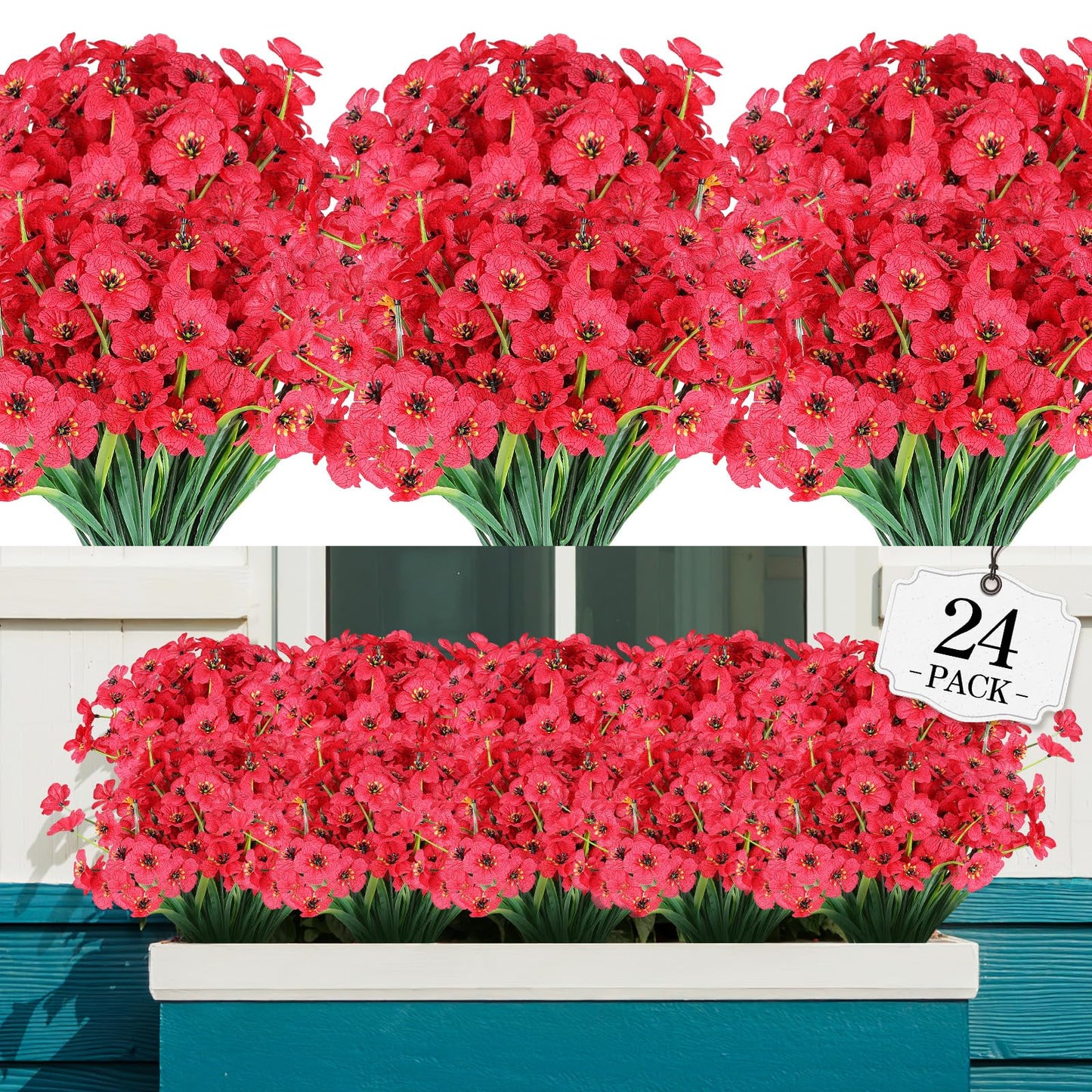 AGIRL 24 Bundles Artificial Flowers for Outdoor,No Fade Fake Plastic Flowers Faux Plants for Decoration Hanging Planters Indoor Outside Garden Porch Window Box Home Wedding Farmhouse