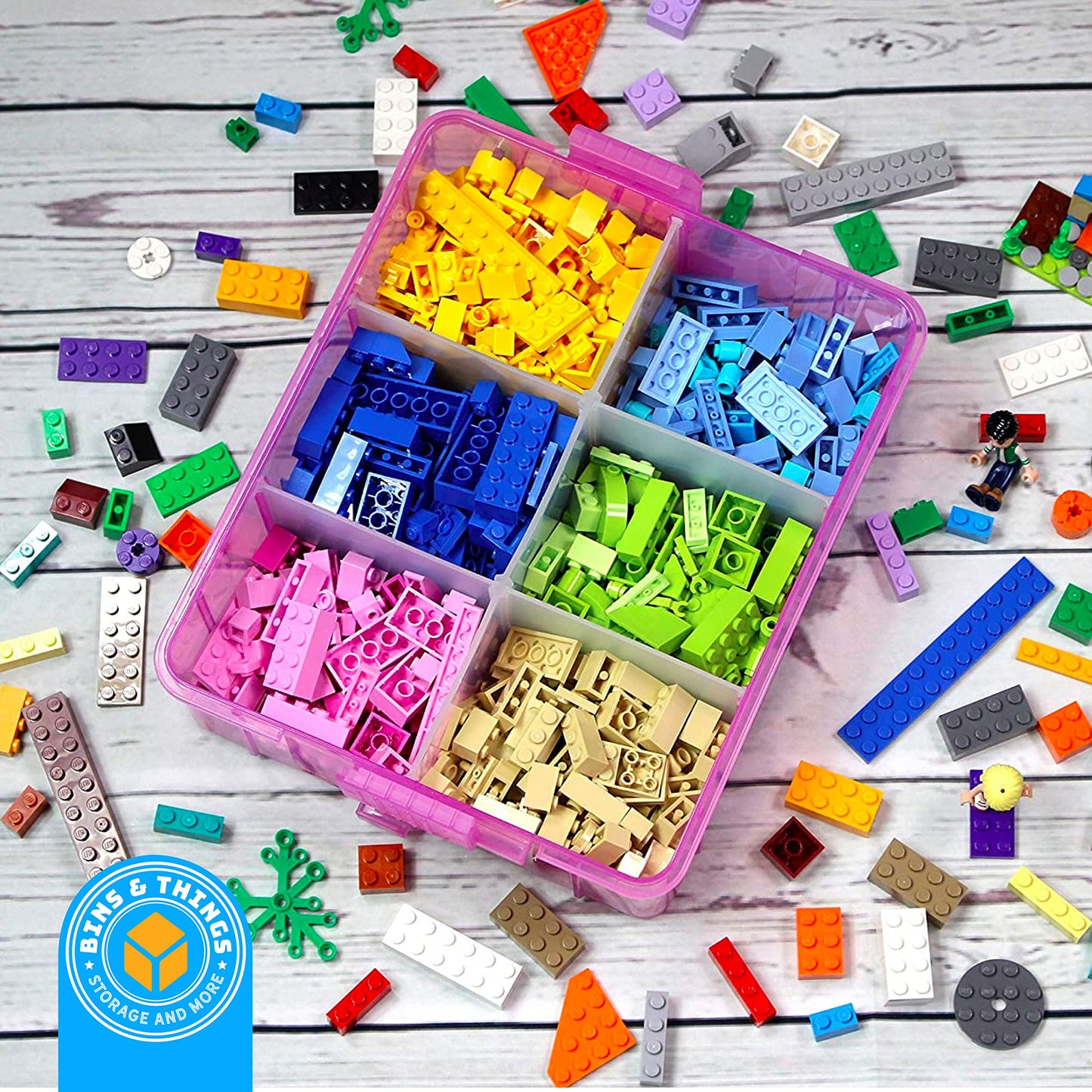 Bins & Things Pink 3-Tier Stackable Storage Container with lids - 30 Adjustable Compartments - Craft Organizers and Storage - Bead Organizer Box/Art Supply Organizer - Lego Storage Organizer, X-Large