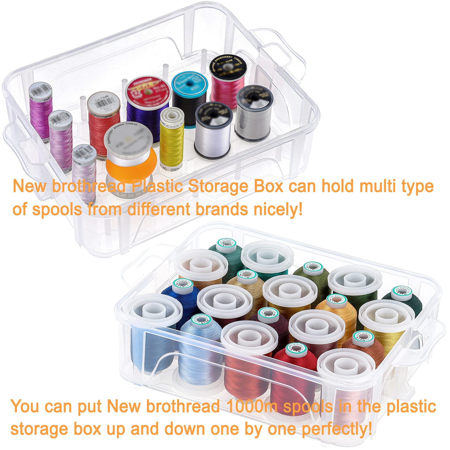 40 Colors Compatible with Brother 500m Each Embroidery Machine Thread with Clear Plastic Storage Box for Embroidery Sewing Machine