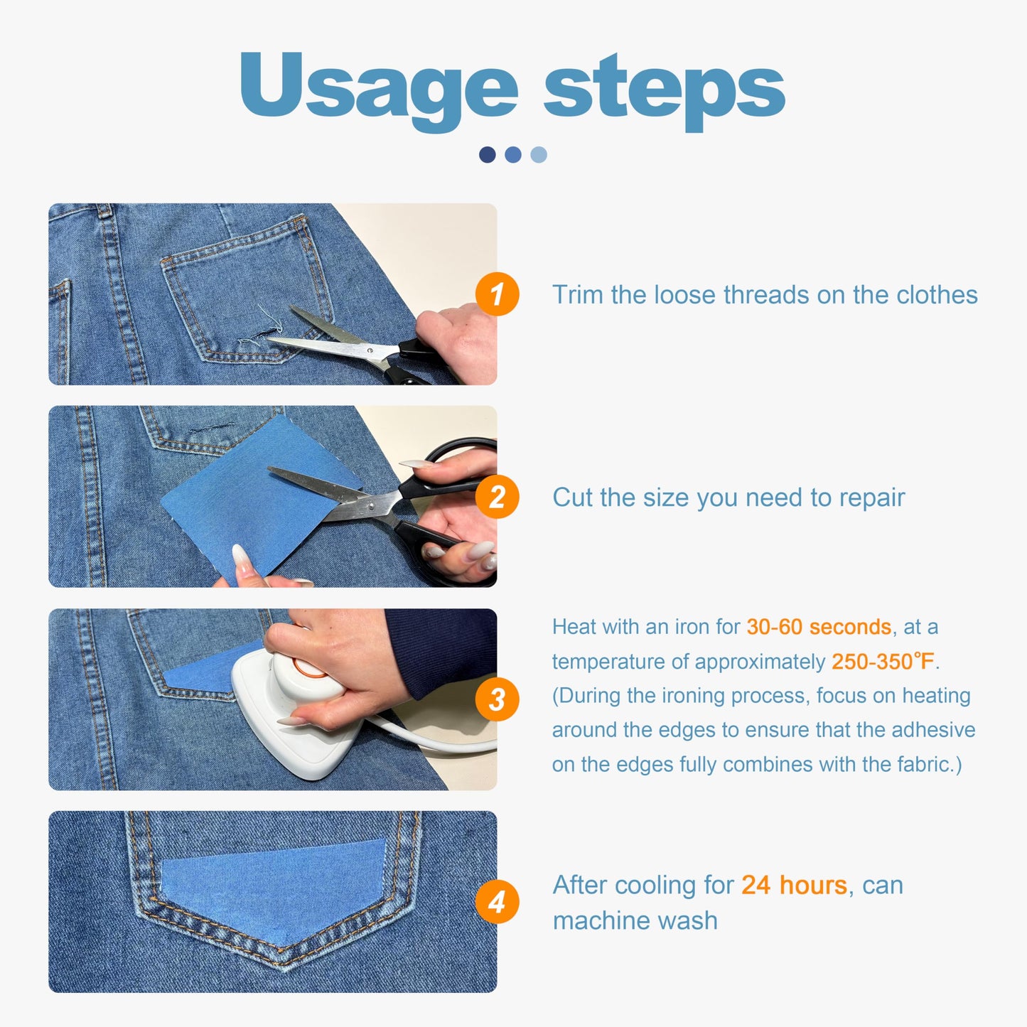 Iron on Patches for Jeans Kit, 15PCS Patches for Jeans, Iron on Denim Patches for Inside Jeans, Clothing, Denim, Knee, Pants 3.8" by 5" (Five Color)