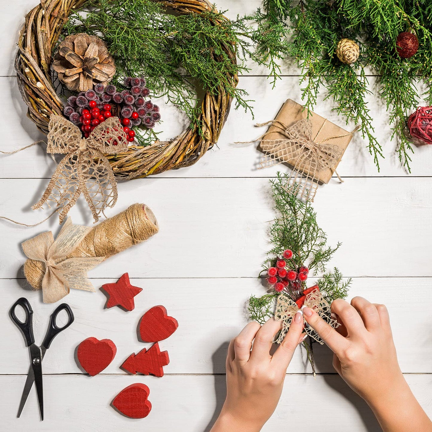 4 Rolls Burlap Ribbon Natural Jute Burlap Lace Mesh Weeding Trim Craft Wrapping Ribbon for Holiday Party DIY Handmade Artist Home Decor Packaging