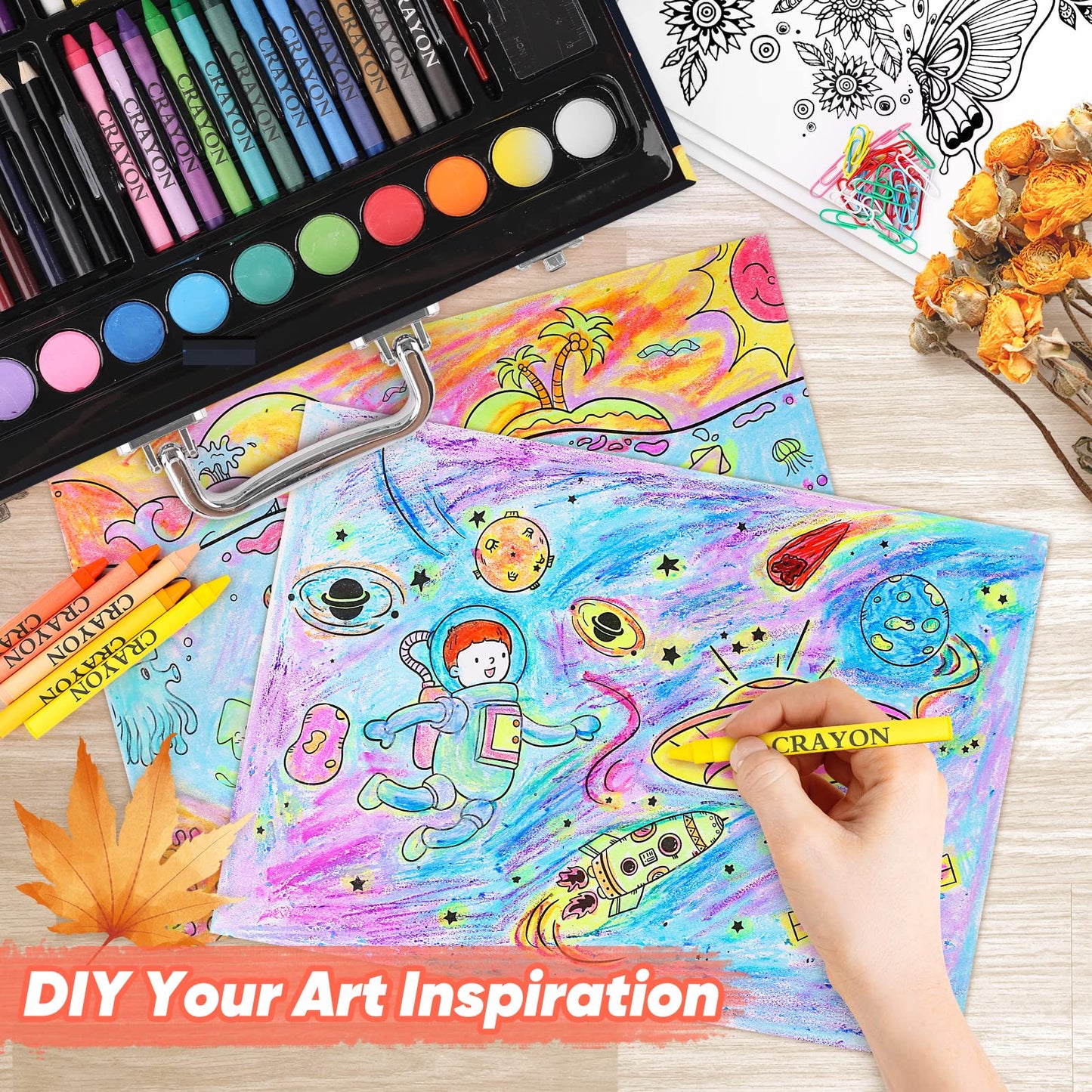 Soucolor 183-Pack Cute Preppy Stuff School Office Teacher Supplies: 48 ct Crayons, 24 Oil Pastels, 24 Drawing Pencils, Art Markers, Watercolor Cakes, Sketch Papers, Classroom Must Have, Stocking Stuff