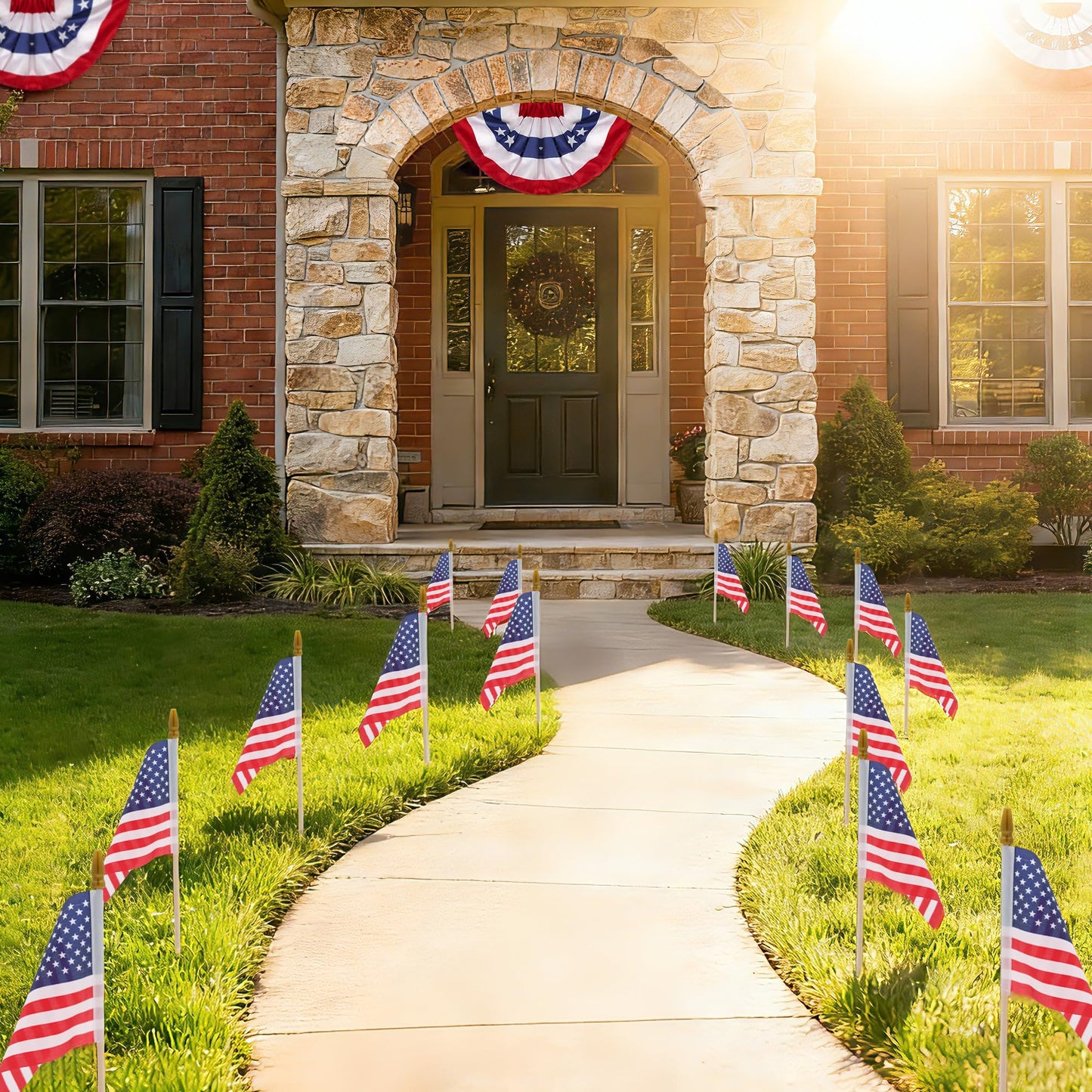 HOOSUN 12 Pcs Small American Flags On Stick,4th of July Decorations Small USA Flag On Stick,Mini 4''x6'' American Flags for Outside,Fourth of July Flag for Yard Lawn,Patriotic Memorial Day Decorations