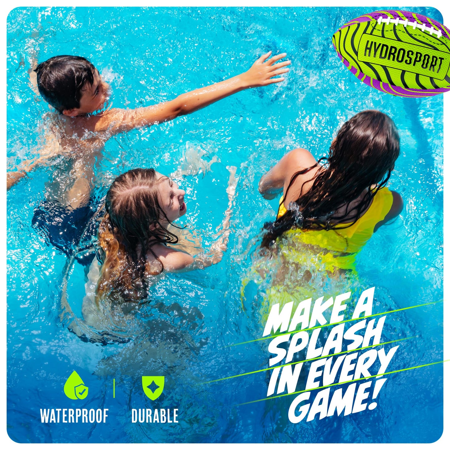 HydroSport Water Football for Pool, Beach, Lake - Waterproof Pool Toys for Kids Ages 8-12 - Teen Boys Gift - Swimming Balls Sports - Family, Teens Boys & Adults Fun - Outdoor Accessories