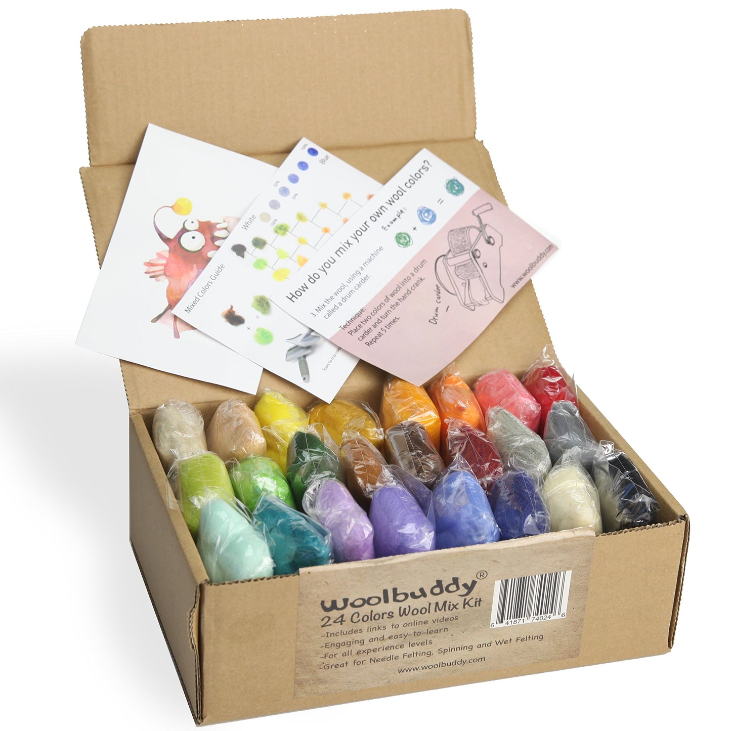 Felting Wool Kit - 24 Vibrant Merino Wool Colors for Needle Felting, Wet Felting, and Crafts