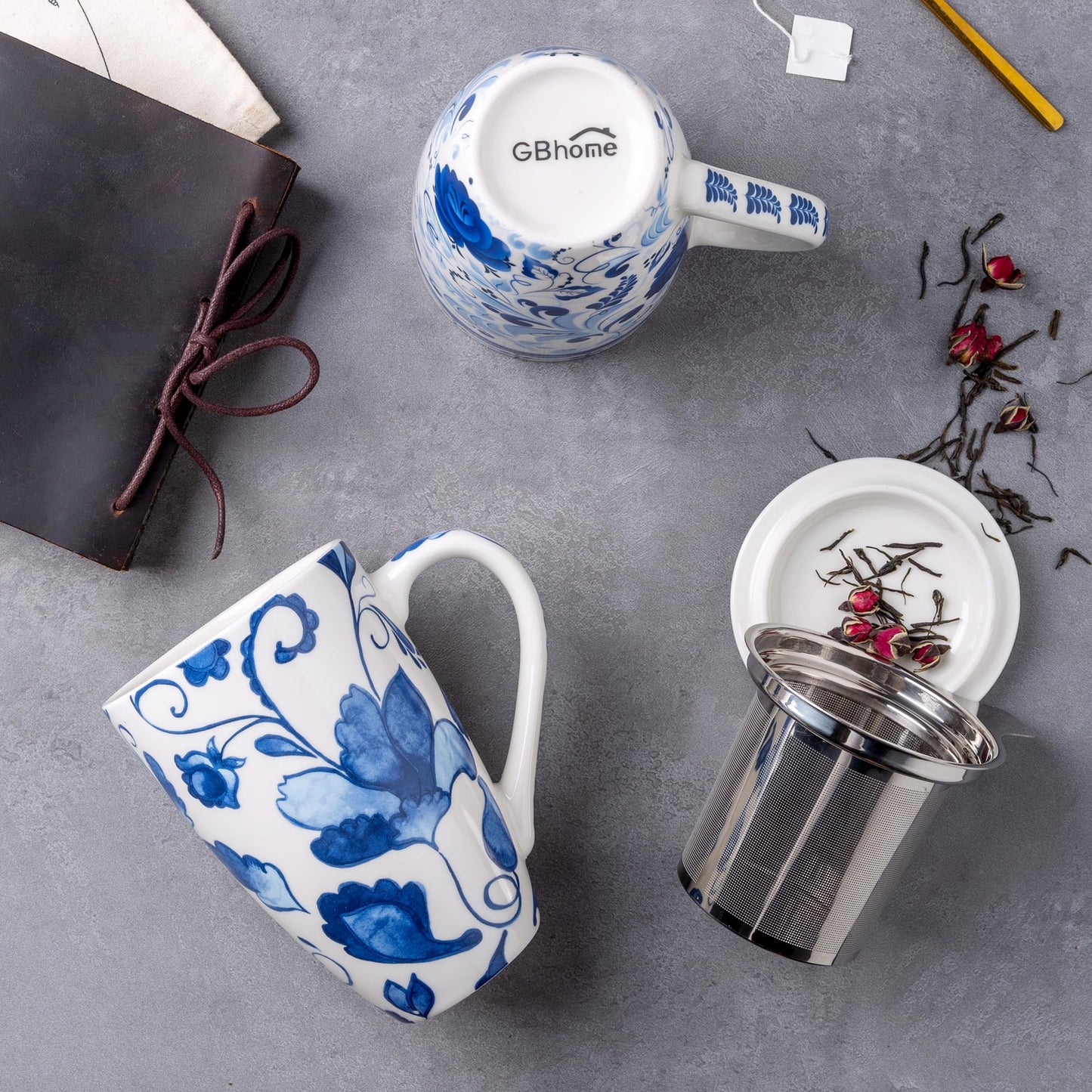 Tea Mug with Infuser and Lid, 18 Ounce Large Ceramic Loose Leaf Cup, Microwave, Dishwasher Safe, Perfect for Tea Lovers