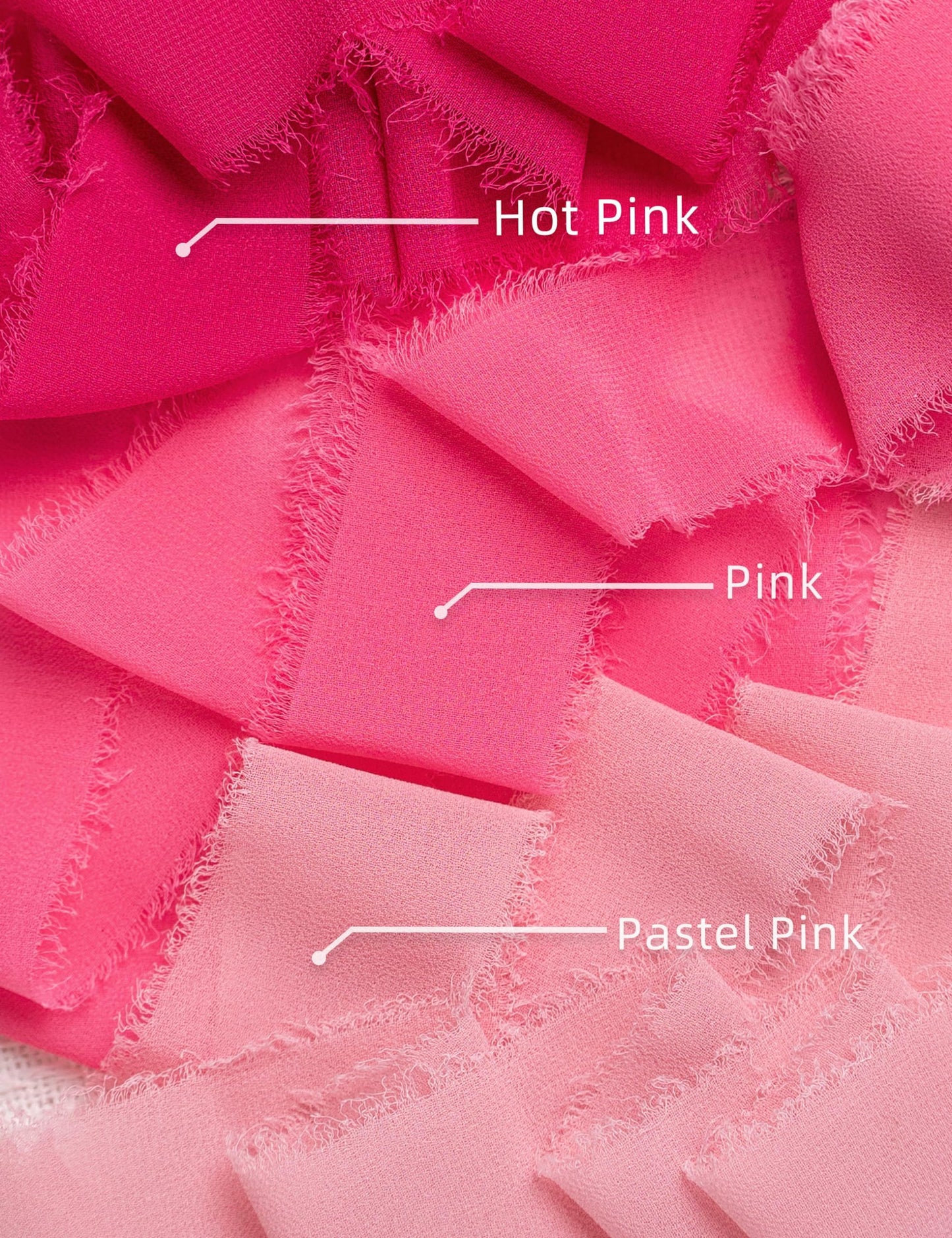 Chiffon Ribbon, Hot Pink Pastel Pink 1.5''x21Yd Frayed Fringe Silk Ribbon for Gift Wrapping, Handmade Ribbons for Floral Vase, Halloween, Wedding, Birthday, Engagement, Bridal Shower, 3 Rolls