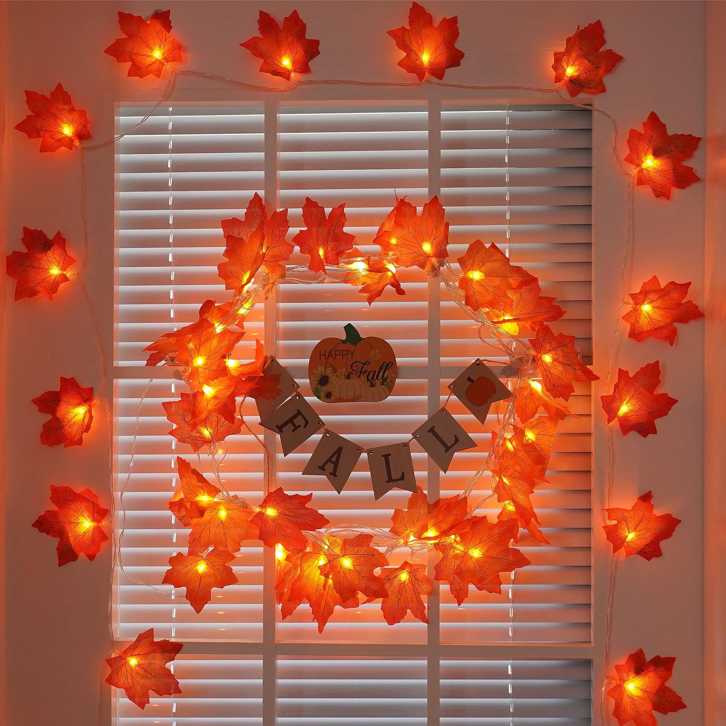 YEGUO 2 PCS Fall Decorations for Home, Thanksgiving Lights Battery Operated, Total 20ft 40 LED Lighted Fall Garland Maple Leaves for Halloween Holiday Autumn Harvest Fall Thanksgiving Decor