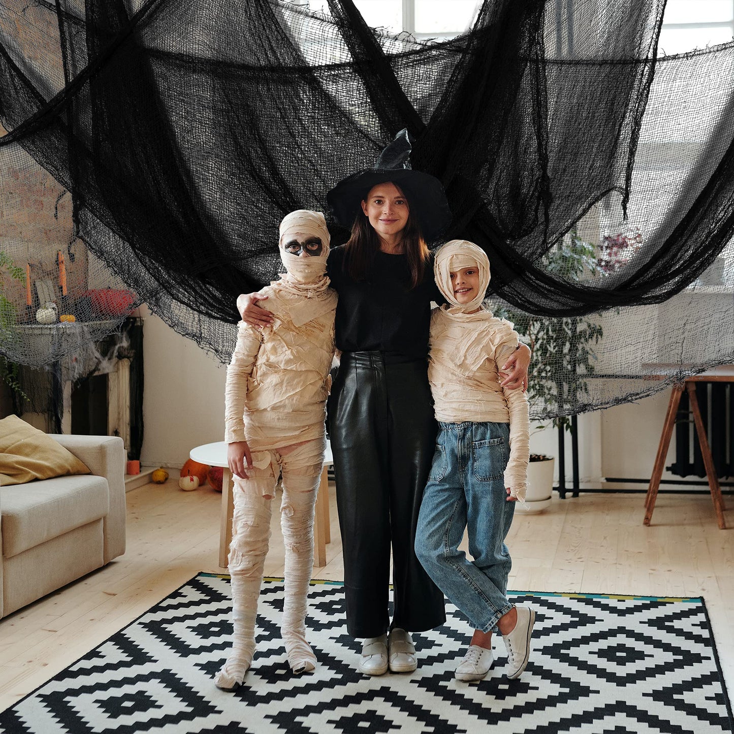 Alpurple 6 PCS Halloween Creepy Cloth, 30 x 72 Inch Black Scary Spooky Fabric Cloth, Freaky Loose Weave Creepy Gauze for Halloween Party Decoration