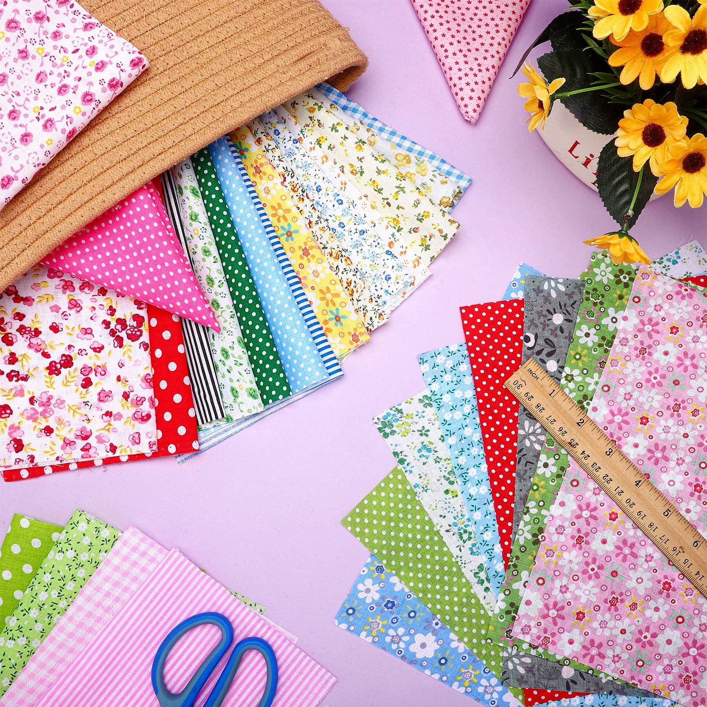 70 Pcs 10 x 10 Inch Cotton Fabric Squares Multicolor Quilting Fabric Bundles Precut Printed Patchwork Materials for Holiday DIY Crafts Cloths Handmade(Stylish Style)