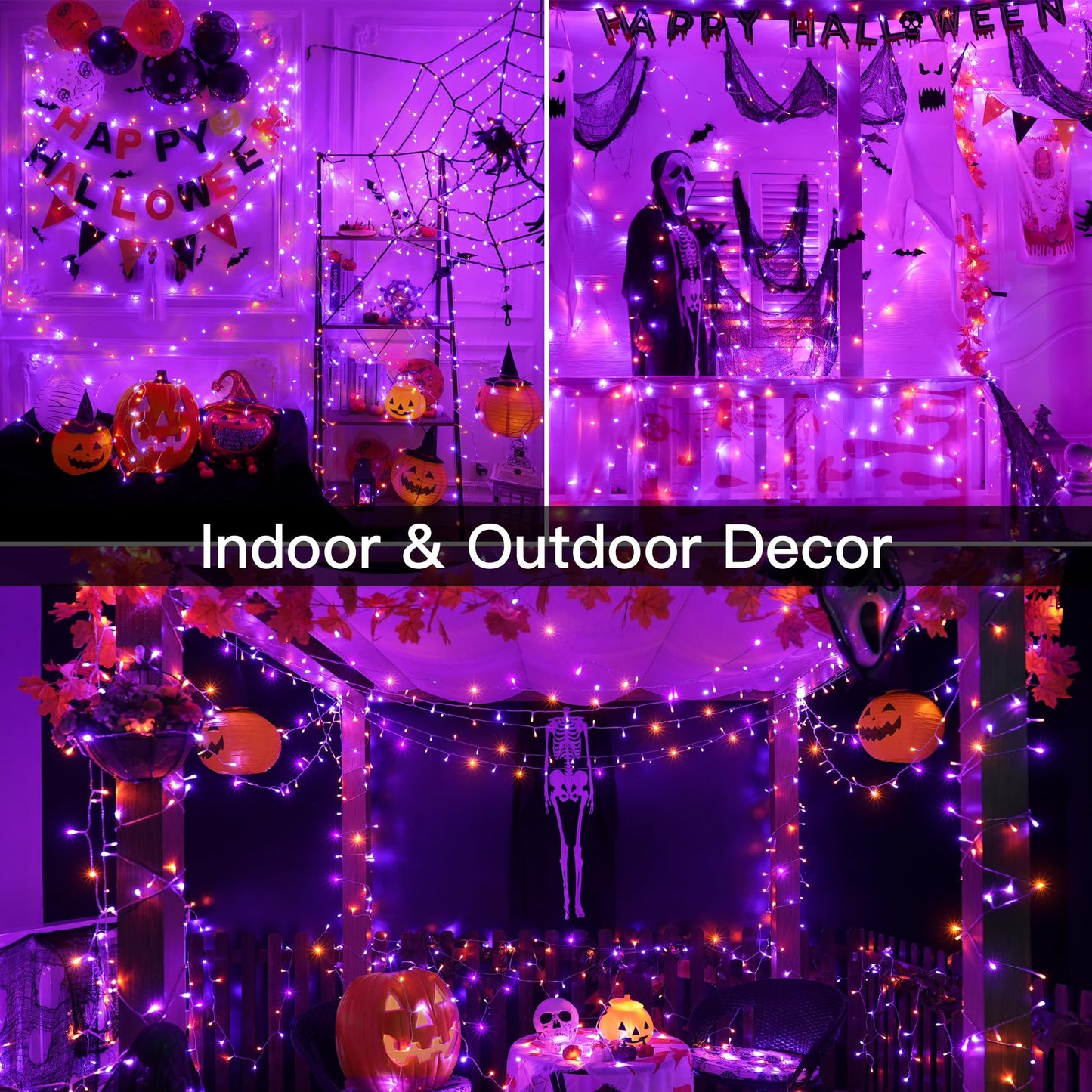 shineshine Halloween Lights Outdoor 49FT 150 LED, Connectable Waterproof Orange and Purple Halloween Light, 8 Modes Timer Plug in LED String Lights for Indoor Outside Yard Halloween Decorations