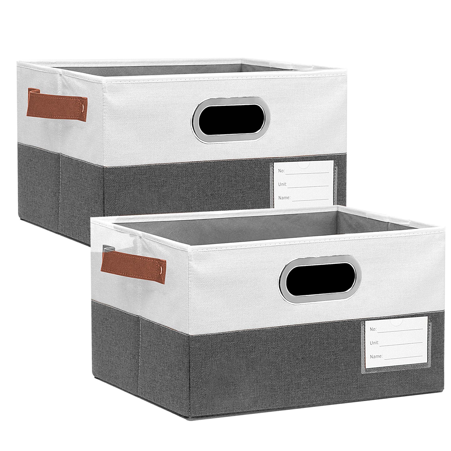 Open Foldable Fabric Storage Boxes, Collapsible Versatile Bins Baskets Cubes with Handles for Easy Organization in Closet, Living Room, and Bedroom (Grey & White, 2PCS/11.4*8.6*6.7in)