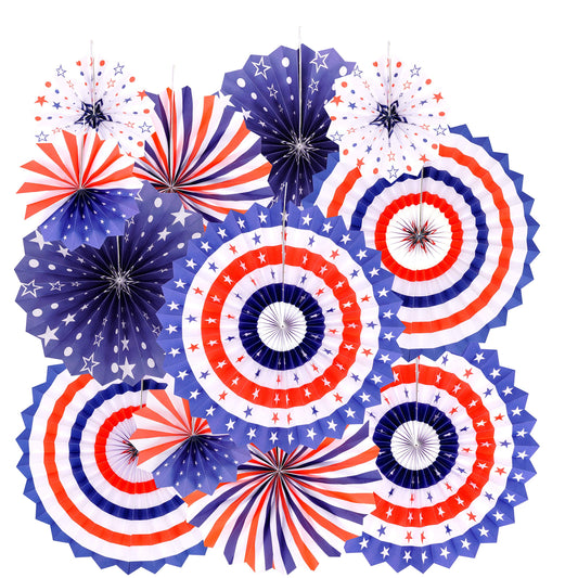 Independence Day Party Hanging Paper Fans Decorations -National Day Patriotic American Theme Birthday Party 4th of July Party Ceiling Hangings Photo Booth Backdrops Decorations, 12pc