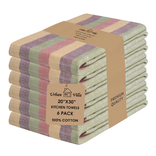 Urban Villa Fall Kitchen Towels Harvest Stripes Dish Towels (Set of 6) 20x30 Inches 100% Cotton Highly Absorbent Thanks Giving Dish Cloths & Dish Towels with Hanging Loop Quick Drying Kitchen Towels