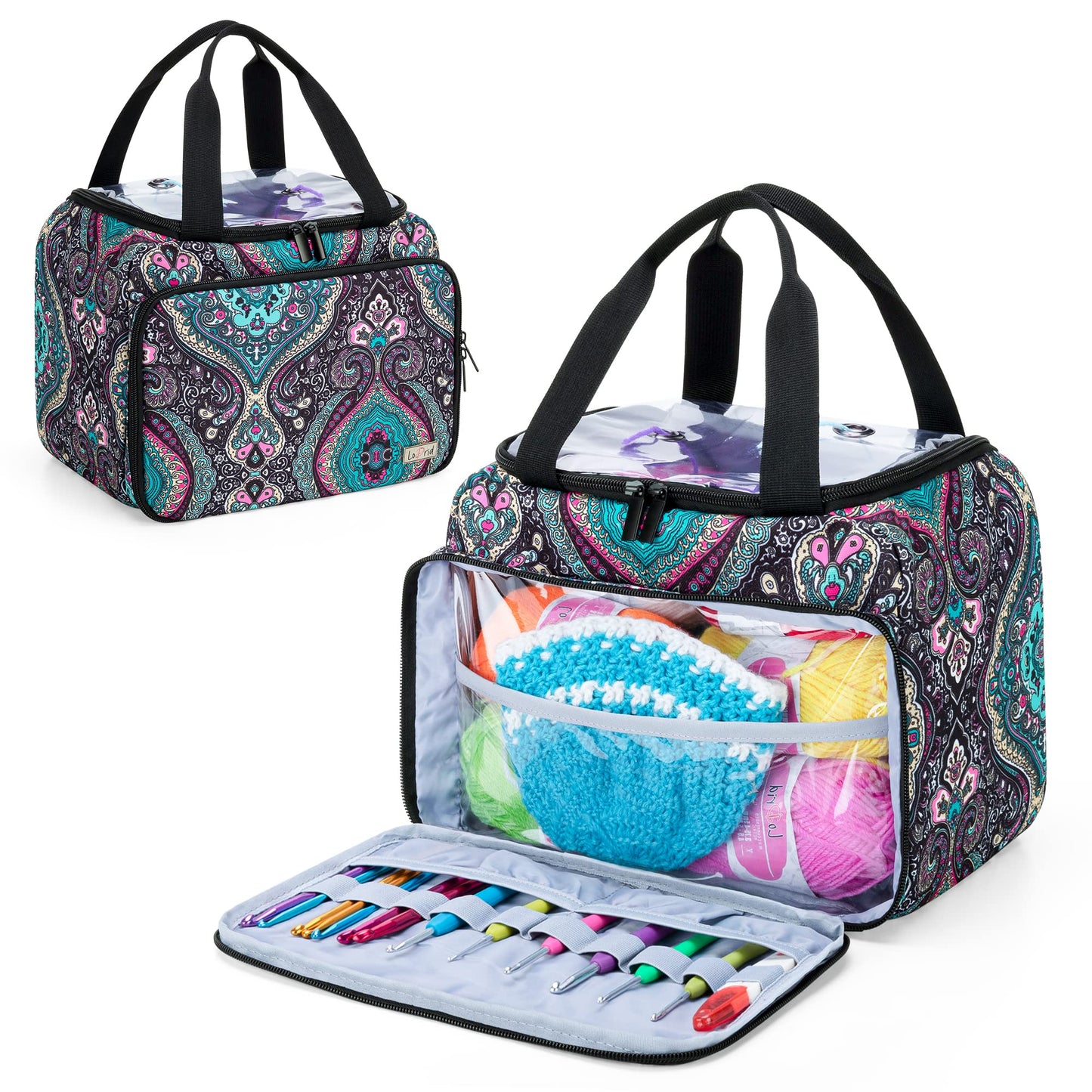 LoDrid Small Yarn Storage Bag with 2 Grommets, Portable Knitting Tote for Knitting Kit & Crochet Accessories, Yarn Project Organizer for Knitting Supplies Set for Adults, Totem (Bag Only)