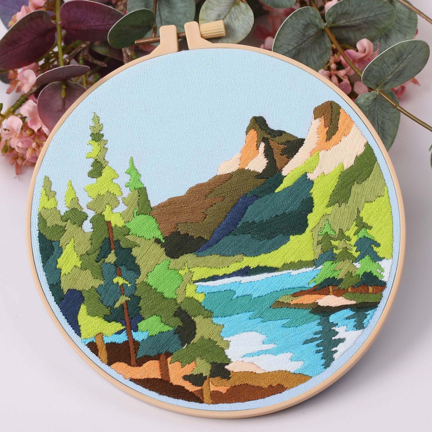 4P Beginner Embroidery Kit,Floral Plant Pattern,Cross Stitch Kits, Including Stamped Embroidery Cloth with 2 Embroidery Hoops, Color Threads and Embroidery Kits
