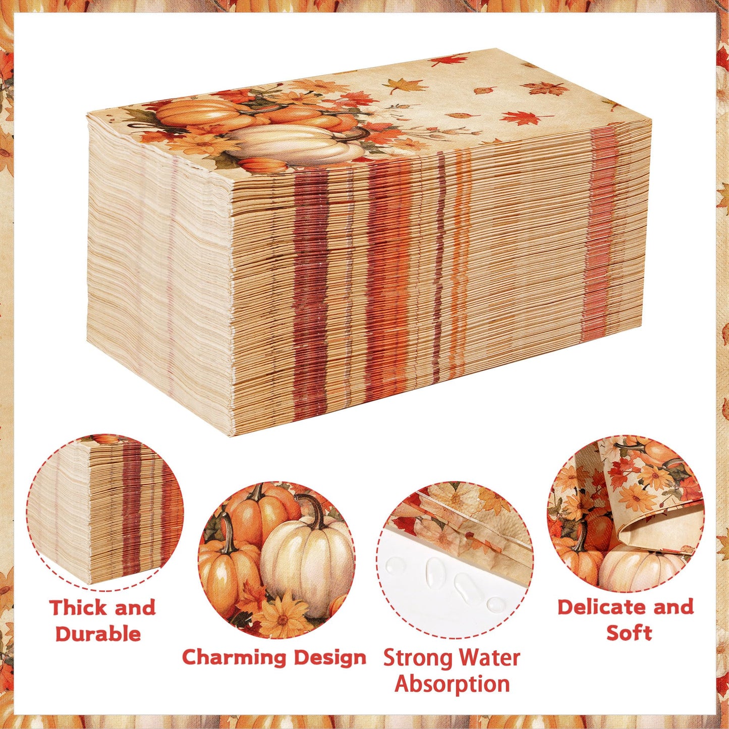 100 Pcs Fall Napkins Thanksgiving Guest Napkins Pumpkins Autumn Paper Napkins, 3 Ply Disposable Hand Towels for Fall Thanksgiving Party Supplies Table Decorations Bathroom Kitchen Home