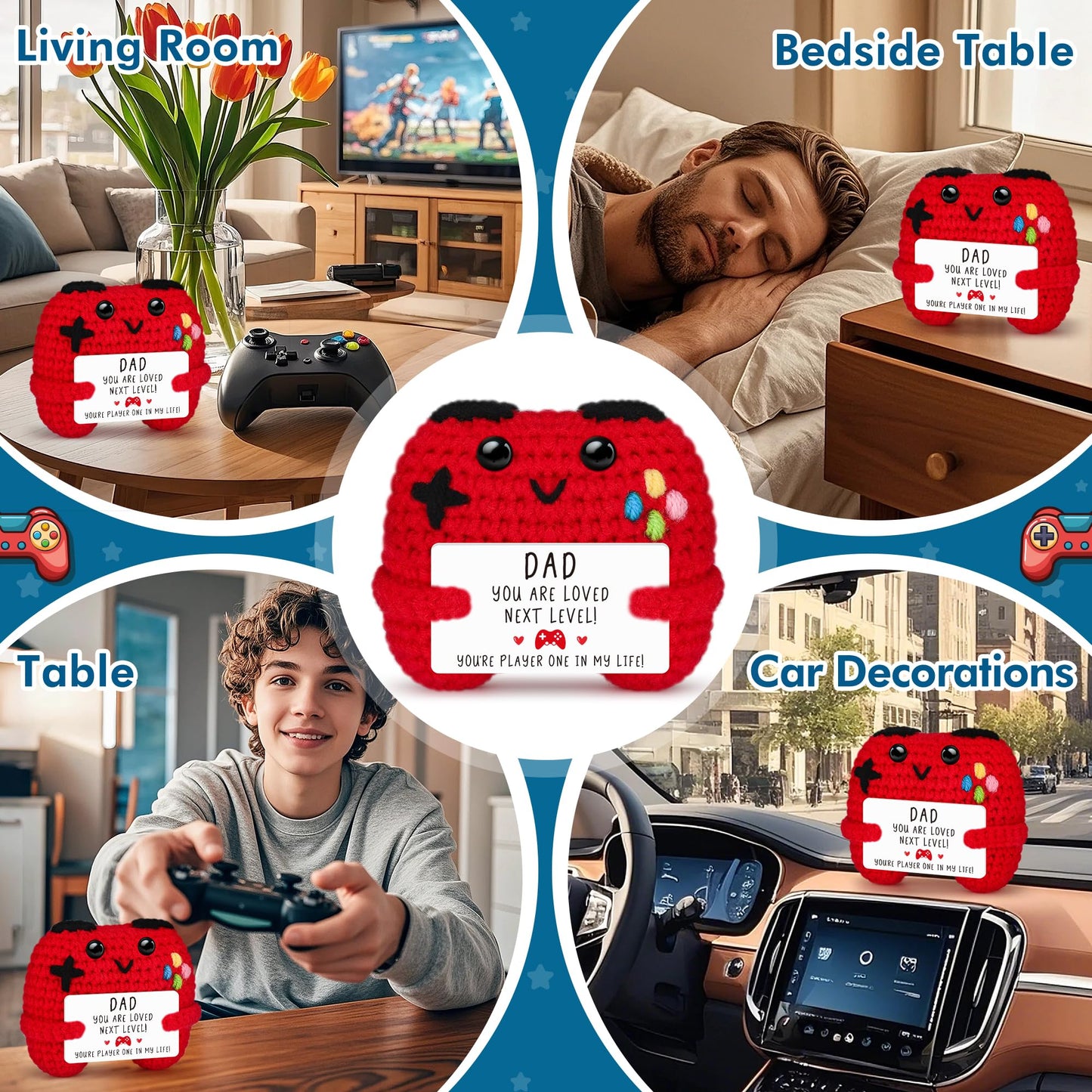 Busy Gaming Life Crochet Game Controller Dad Gifts for Fathers Day Birthday, Best Dad Ever Gifts for Father from Son Daughter, New Dad Gift for Daddy