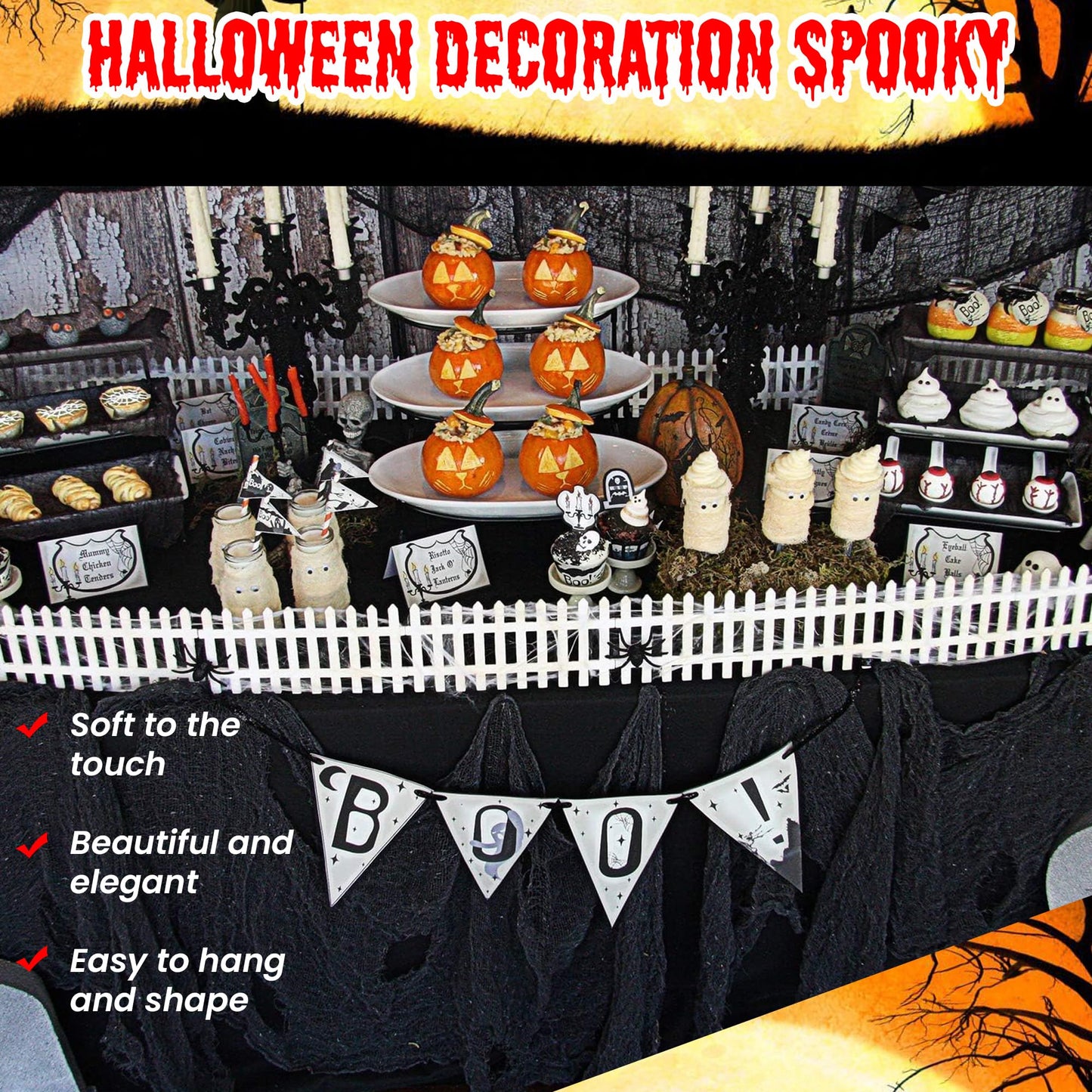 DealKits (48 x 240 in.) Halloween Creepy Cloth, Spooky Giant Cheese Cloth Tapestry for Halloween Party Supplies Decorations Outdoor Yard Home Wall Decor, Black