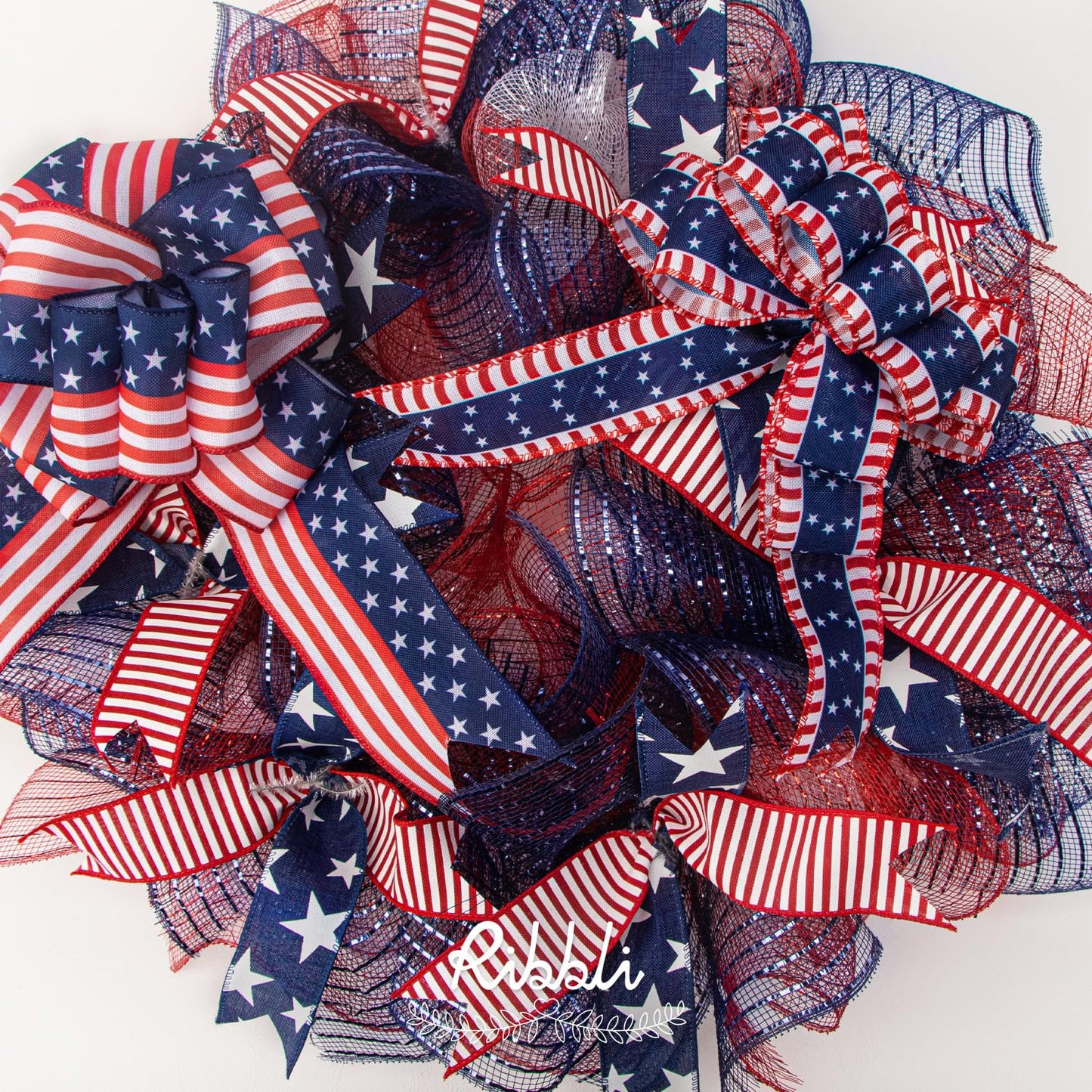 Ribbli Patriotic Ribbon, Stars and Stripes Wired, 1-1/2 Inch x 10 Yard, Red/White/Navy, Canvas for Bows, Wreaths, Trees