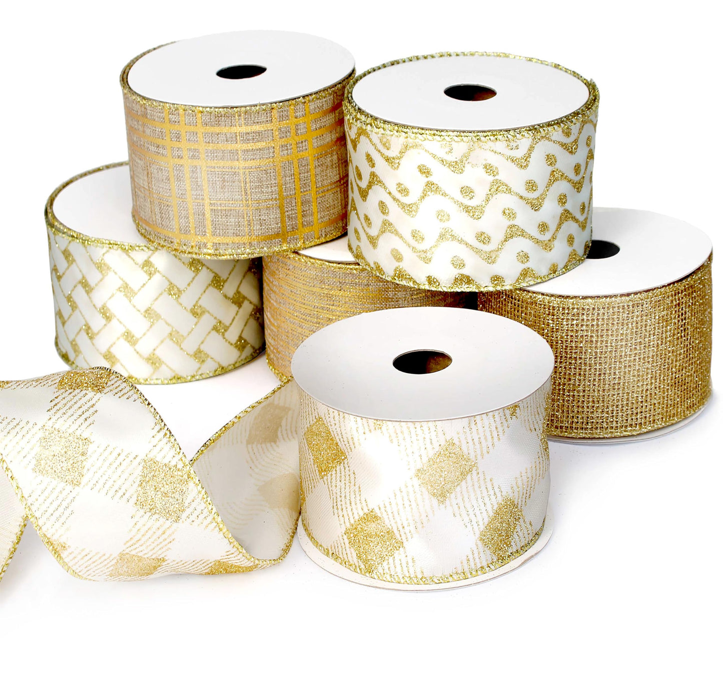 Gold Ribbon Wired Easter Ribbons for Baskets 2.5 Inch 6 Rolls 36 Yards Burlap Basket Organza Sheer Mesh Metallic Glitter Crafts Decorating Gift Wrapping Bows Wrap Bow Christmas Tree Topper Wreath