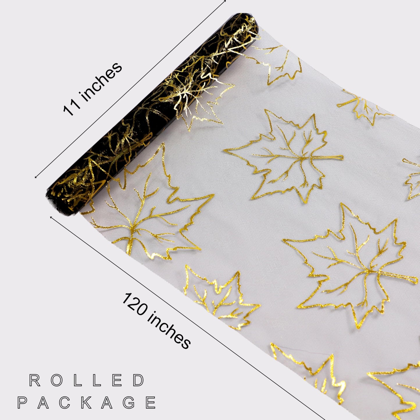 Fall Table Runners, Gold Maple Leaves Thanksgiving Table Decorations for Autumn Harvest Sequin Glitter Lightweight Black Thin Mesh Sparkle Farmhouse Dining Party Decor 120 Inch