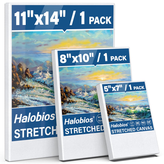 Stretched Canvases for Painting with 11x14 Inch, 5x7 Inch, 8x10, Painting Canvas for Acrylics,Oils & Other Painting Media, 5/8 Inch Profile 100% Cotton Artist Framed Canvas(3 Packs)