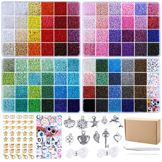 49000pcs 2mm Seed Beads 92 Colors Small Beads Kit Bracelet Beads with Pendant Charms Kit and Letter Beads for Bracelets Necklace Ring Making, DIY, Art and Craft