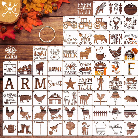 Small Stencils for Painting on Wood Reusable, 3 Inch Reusable Stencil for Craft Ornament Paint Template Stencils for Wall Card Rock Wood Signs Coasters Canvas Home Decor (Farm Animal)