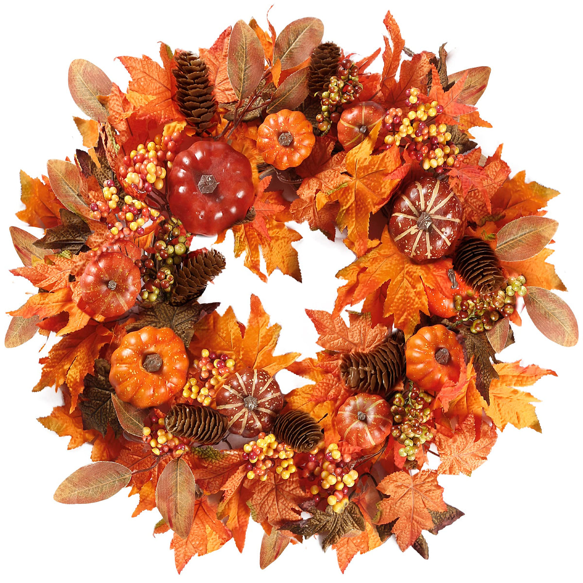 Sggvecsy Fall Wreath 20’’ Autumn Front Door Wreath with Various Pumpkin Cluster of Berries Maple Leaves Pine Cones for Outside Indoor Wall Window Festival Thanksgiving Harvest Autumn Fall Decor