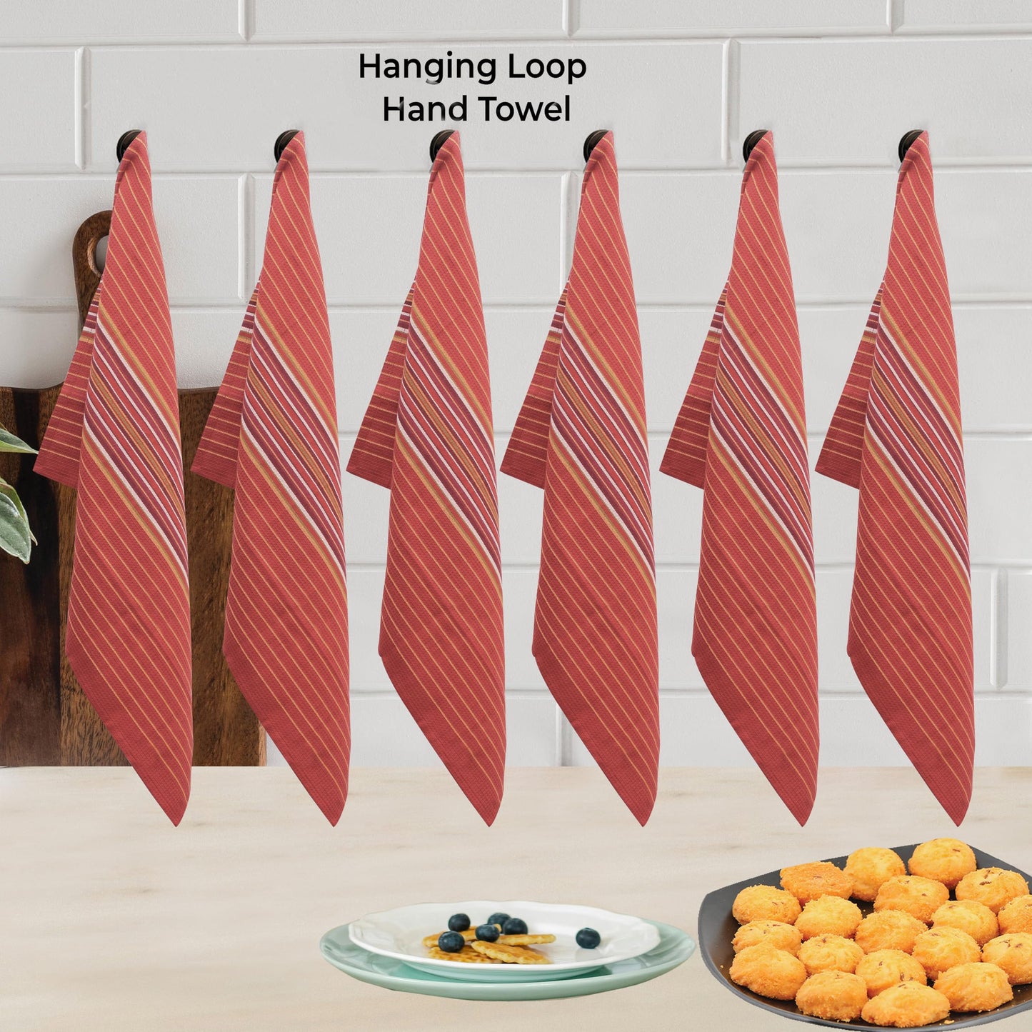 Urban Villa Fall Kitchen Towels 100% Cotton Highly Absorbent Dish Towels Rust Color Set of 6 Size-20"X30" Waffle Salsa Stripes Thanks Giving Dish Cloths & Dish Towels with Hanging Loop Tea Towels
