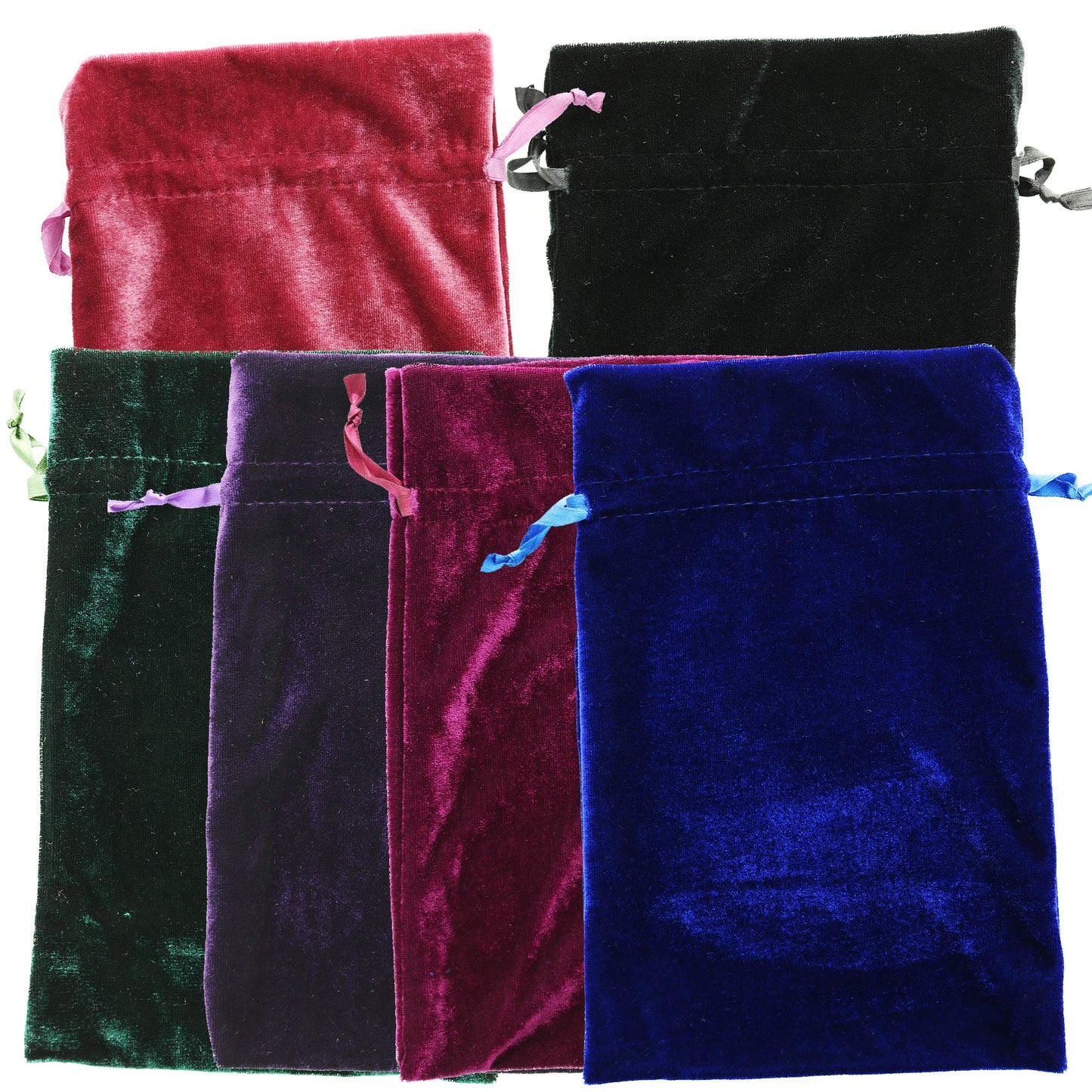 Velvet Tarot Rune Bag Bundle of 6: Moss Green, Royal Blue, Purple, Wine, Ross, Black 6" x 9" - Velvet Bag for Christmas Gifts Jewel, Watch and Small Items.