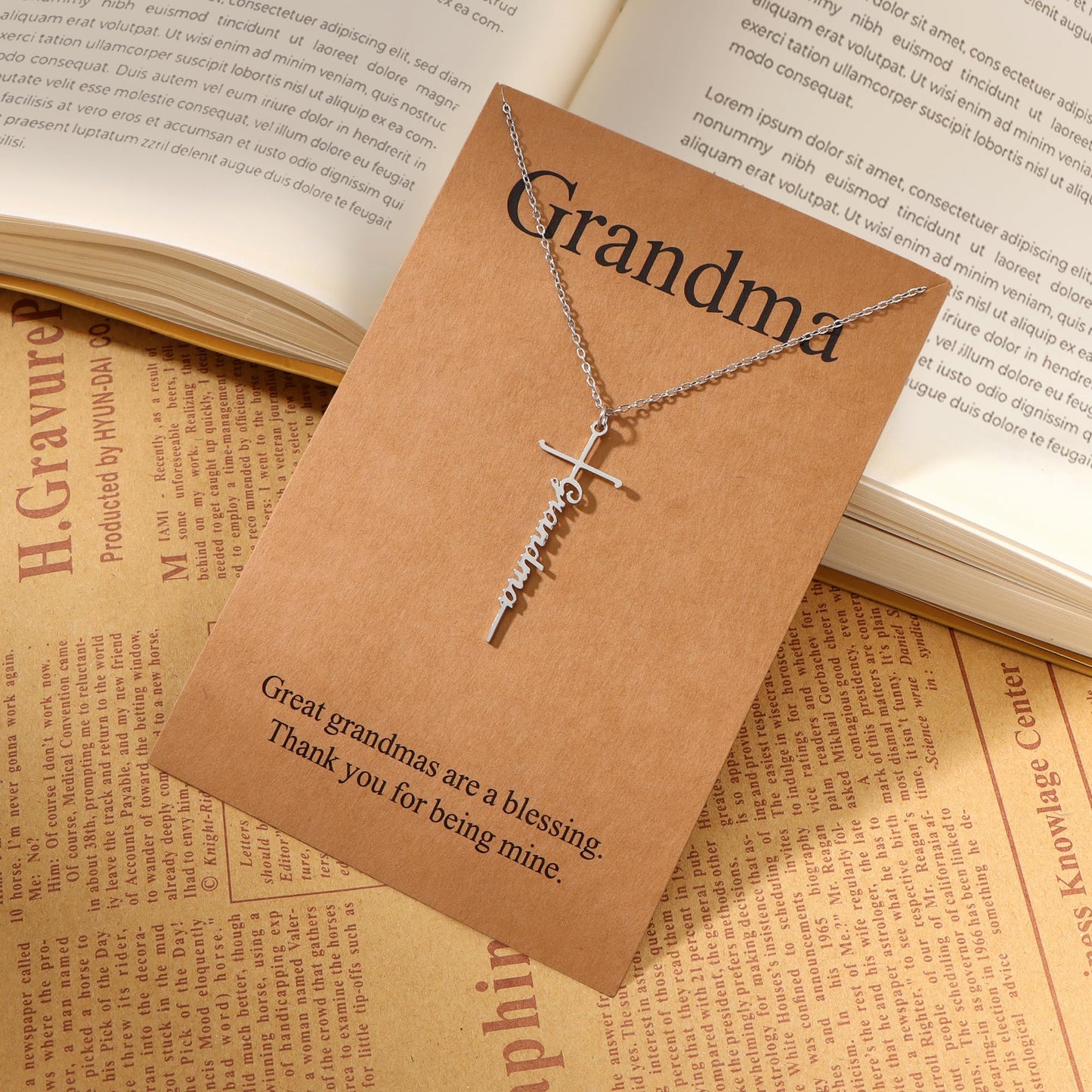 Lcherry Grandma Gifts from Granddaughter - Grandma Cross Necklace for Women, Religious Birthday Mother's Day Gifts Necklace for Mom Women